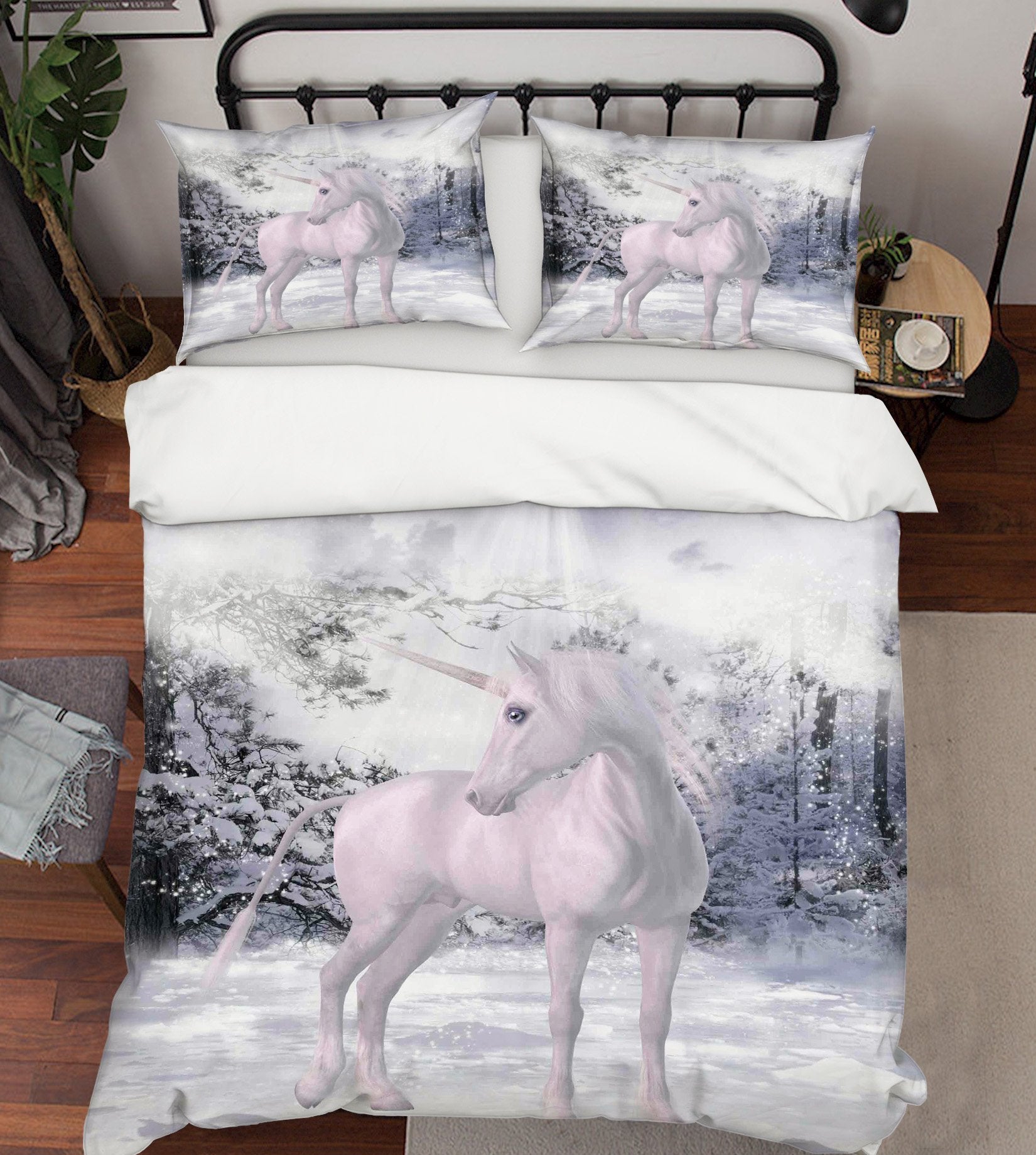 3D White Snow Unicorn 057 Bed Pillowcases Quilt Wallpaper AJ Wallpaper