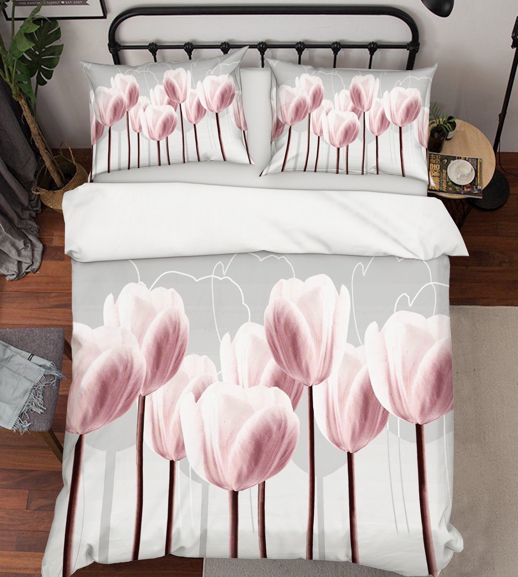 3D Pink Tulip 071 Bed Pillowcases Quilt Wallpaper AJ Wallpaper