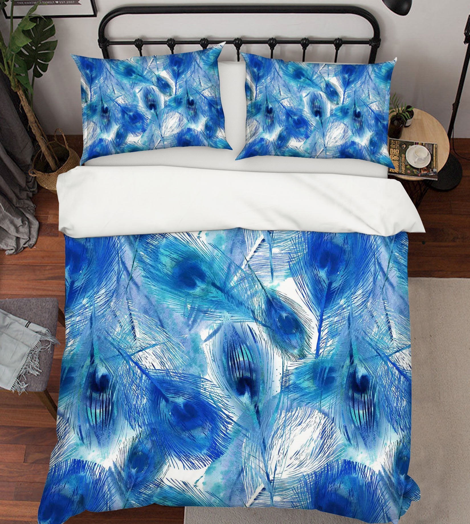 3D Blue Feather 042 Bed Pillowcases Quilt Wallpaper AJ Wallpaper