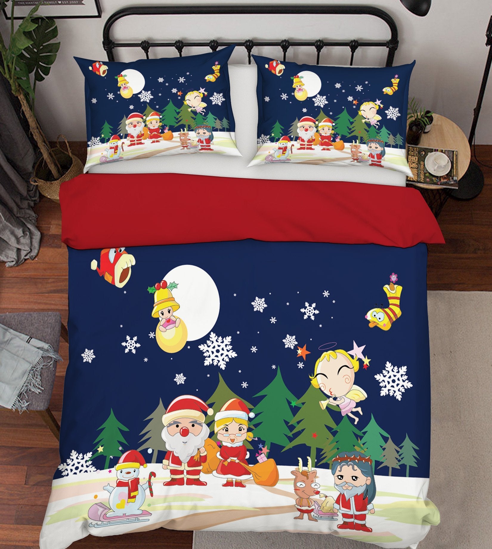3D Christmas Moon Companionship 43 Bed Pillowcases Quilt Quiet Covers AJ Creativity Home