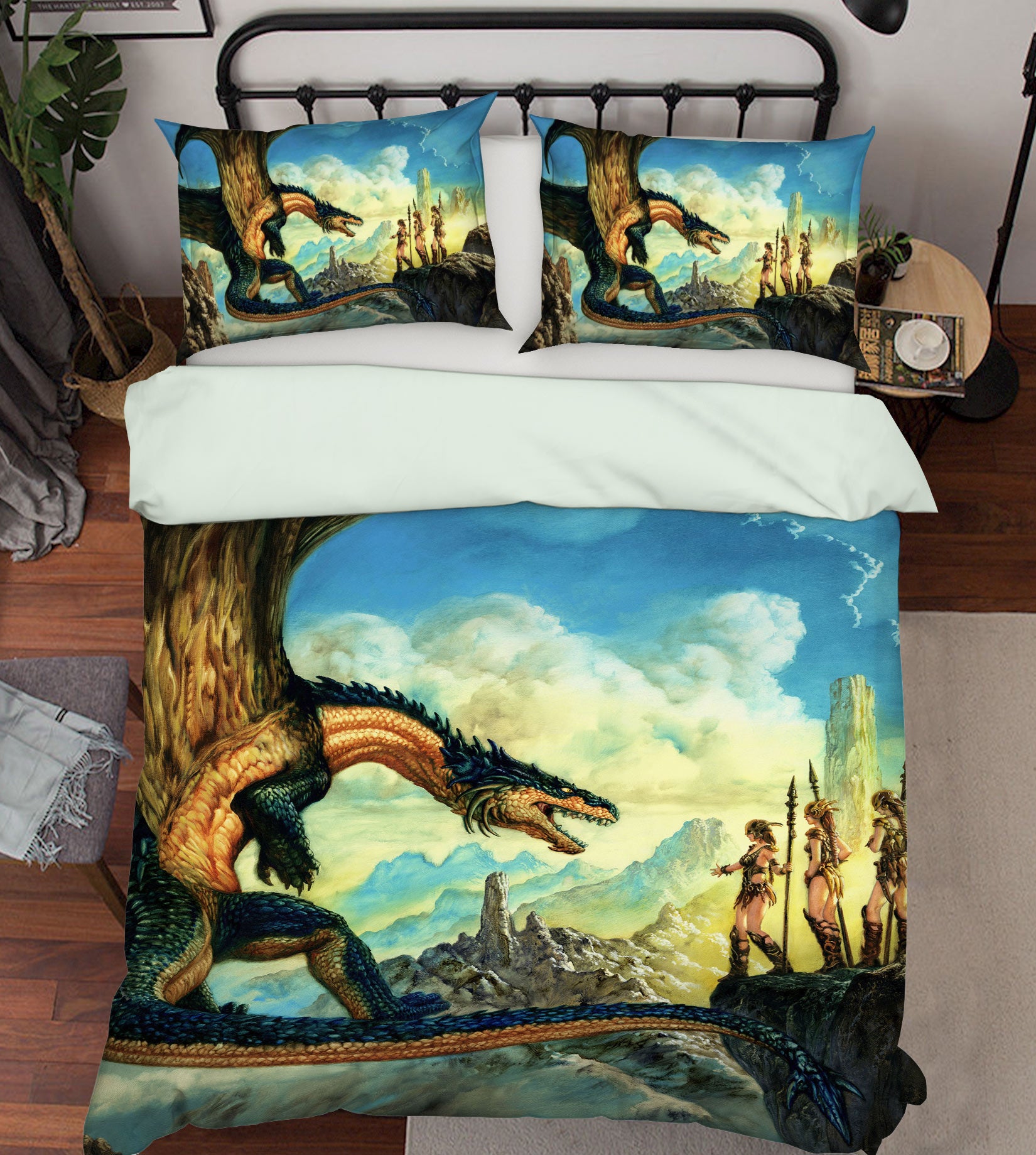 3D Dragon Female Soldier 7018 Ciruelo Bedding Bed Pillowcases Quilt