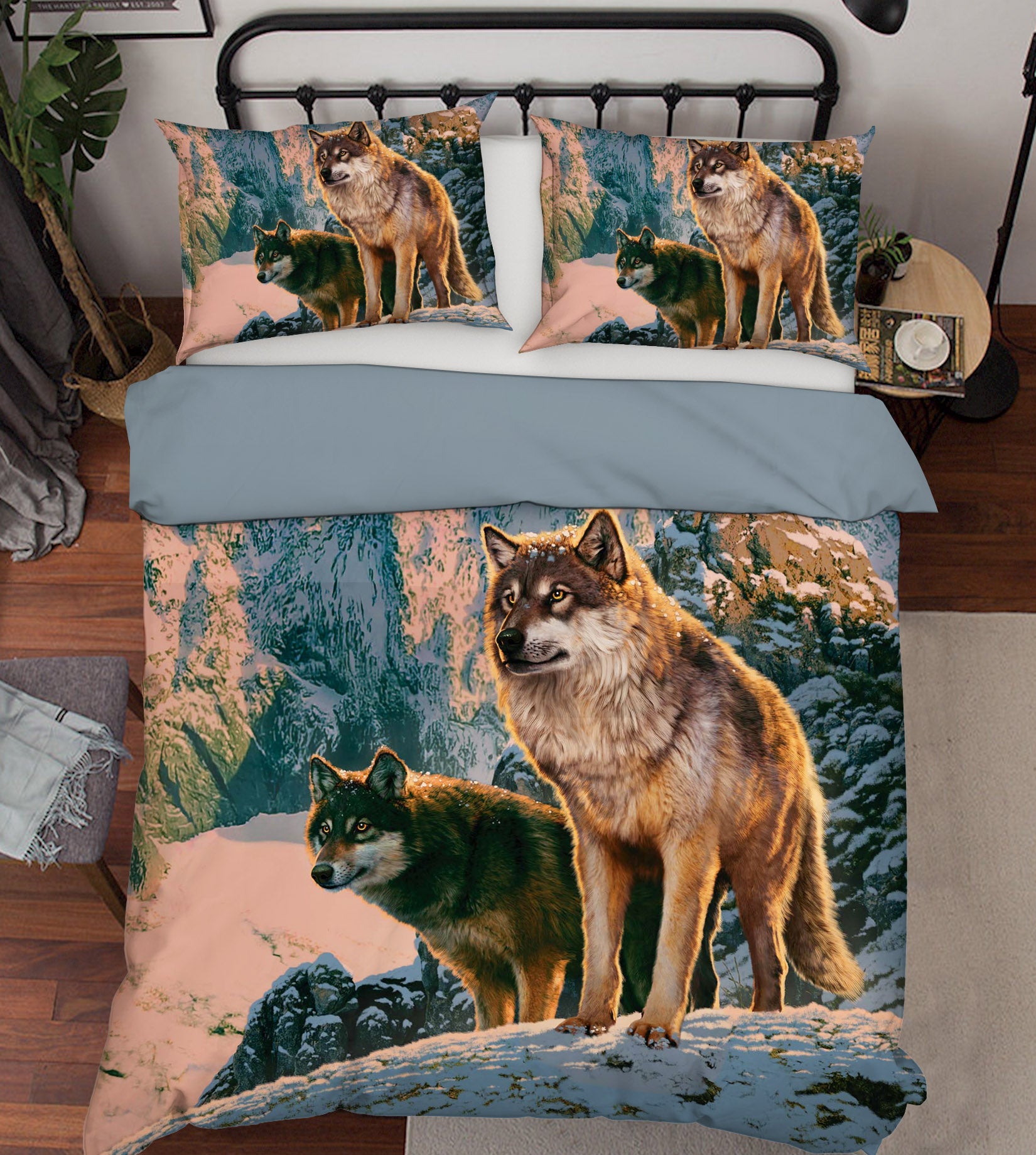 3D Wolf Couple In Sunset 102 Bed Pillowcases Quilt Exclusive Designer Vincent