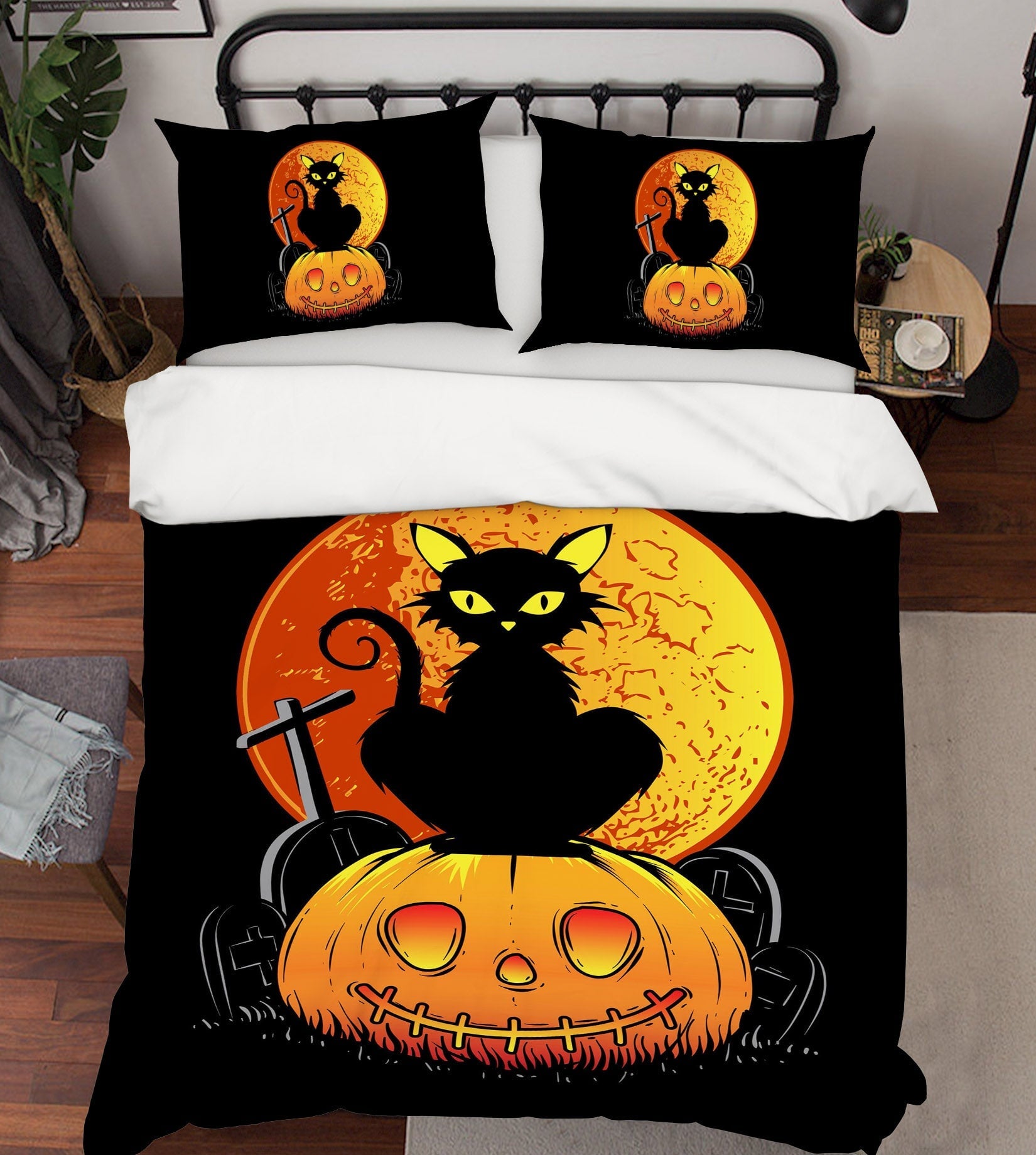3D Moon Cat Pumpkin 1214 Halloween Bed Pillowcases Quilt Quiet Covers AJ Creativity Home