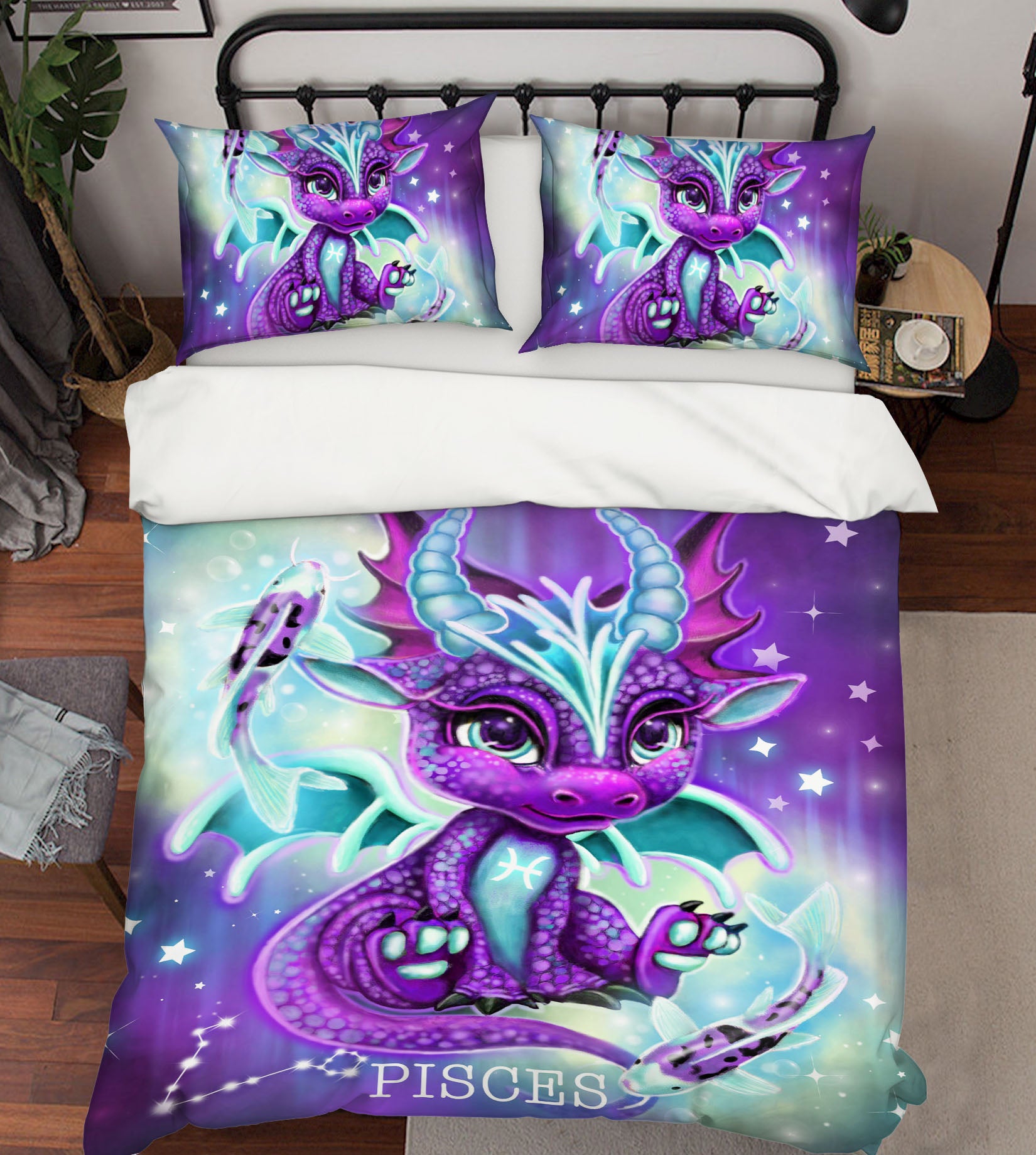 3D Purple Dragon Pisces 8590 Sheena Pike Bedding Bed Pillowcases Quilt Cover Duvet Cover