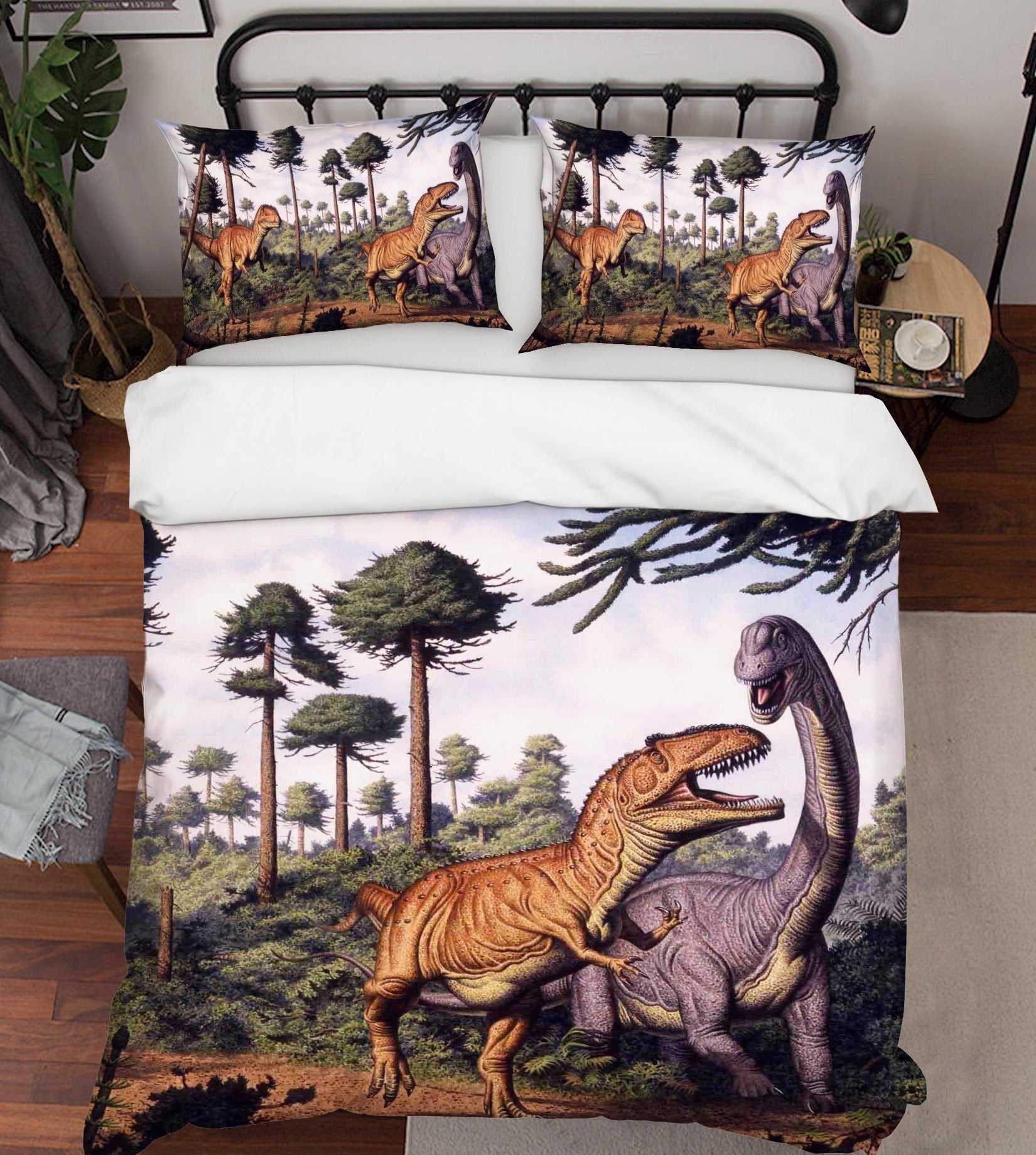 3D Woodland Brontosaurus 102 Bed Pillowcases Quilt Wallpaper AJ Wallpaper