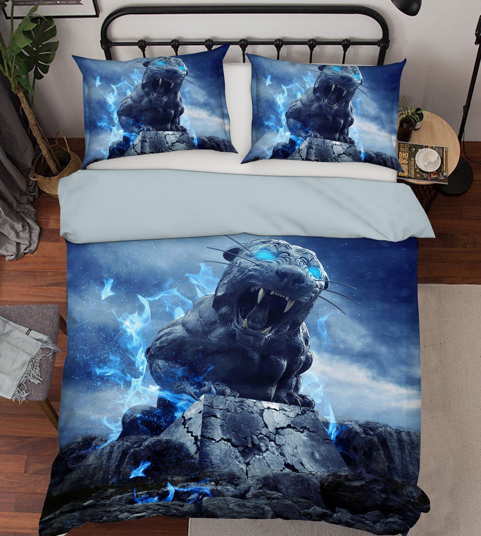 3D Black Leopard Fangs 028 Bed Pillowcases Quilt