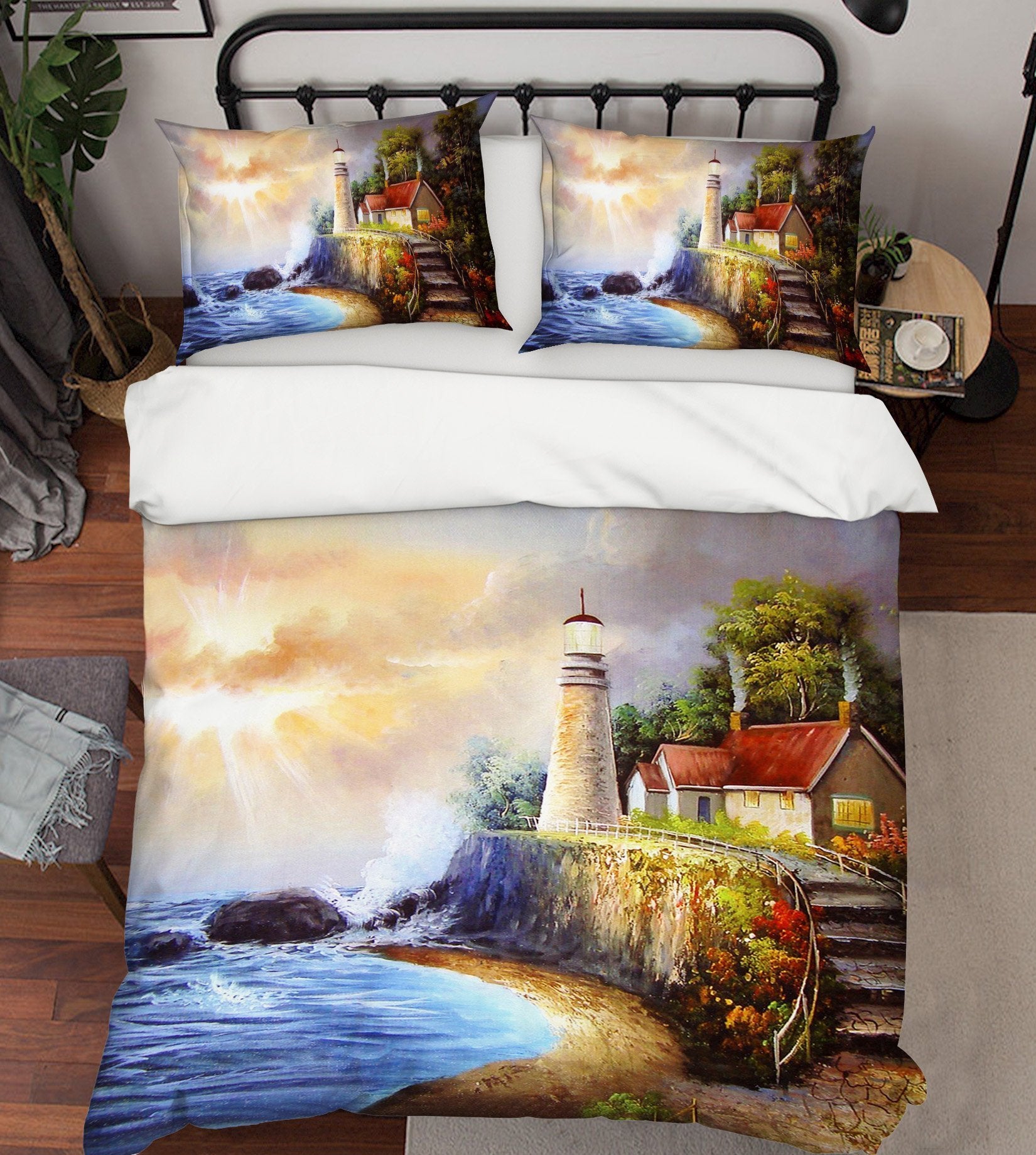 3D Seaside Lighthouse 091 Bed Pillowcases Quilt Wallpaper AJ Wallpaper