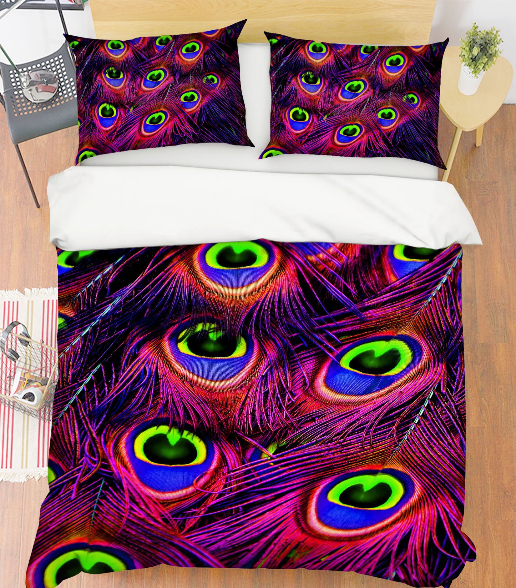 3D Peacock Feather 1920 Bed Pillowcases Quilt