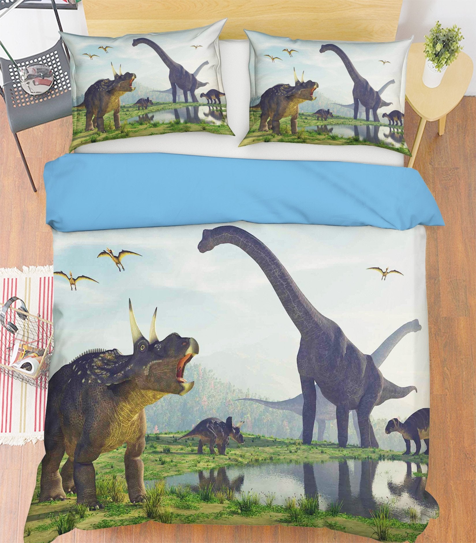 3D Brontosaurus Horned Dragon 099 Bed Pillowcases Quilt Wallpaper AJ Wallpaper