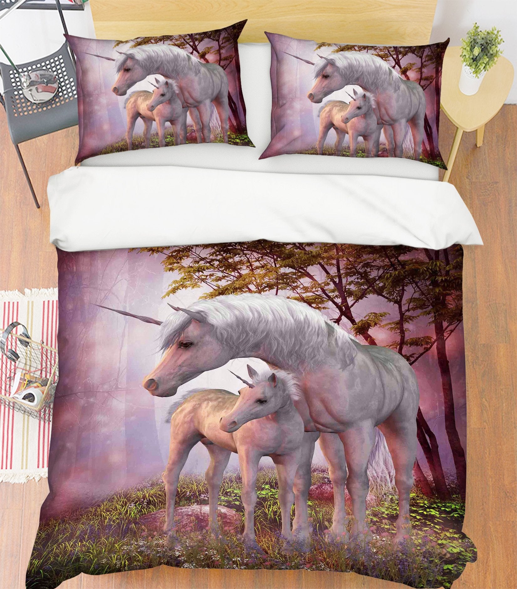 3D Mutual Dependence Unicorn 058 Bed Pillowcases Quilt Wallpaper AJ Wallpaper