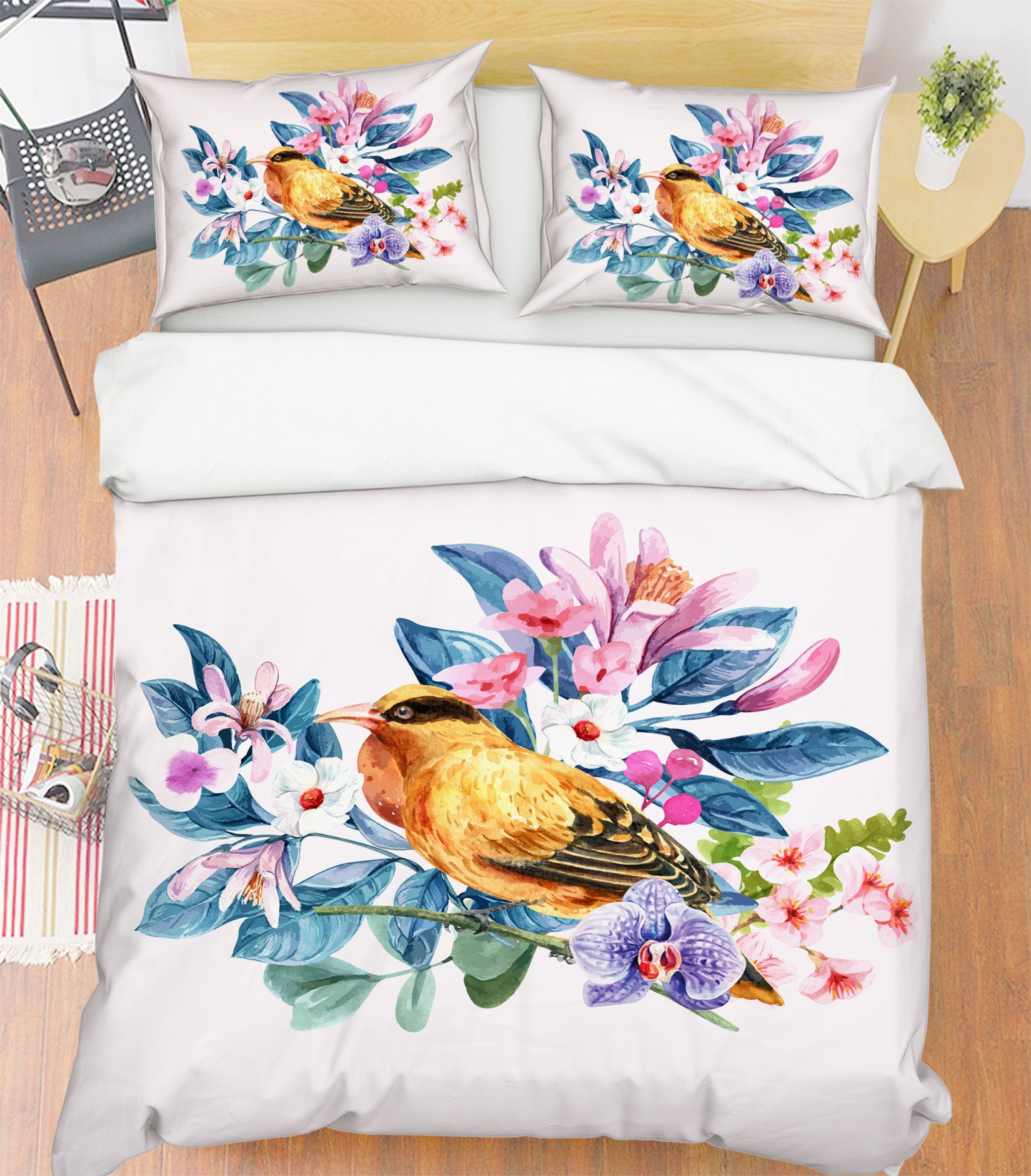 3D Flower Bird 64001 Bed Pillowcases Quilt