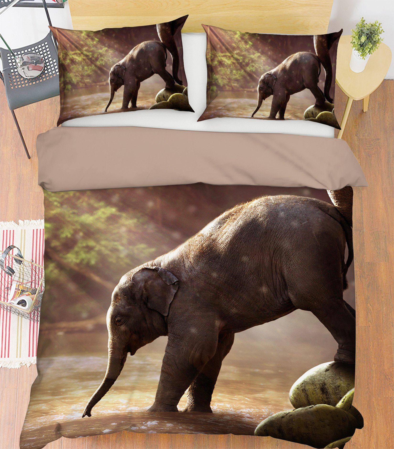 3D Baby Elephant 1935 Bed Pillowcases Quilt Quiet Covers AJ Creativity Home