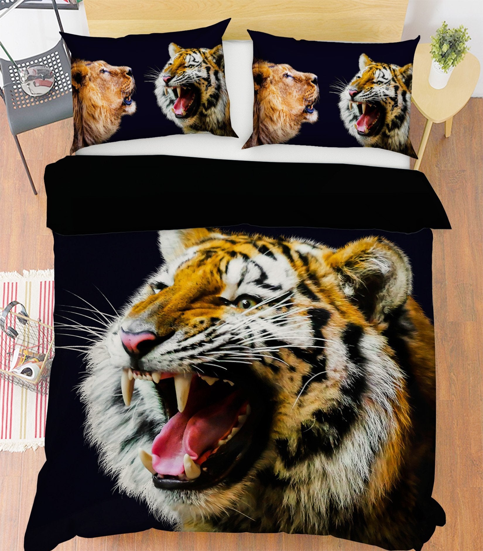 3D Tiger Mouth 1918 Bed Pillowcases Quilt Quiet Covers AJ Creativity Home