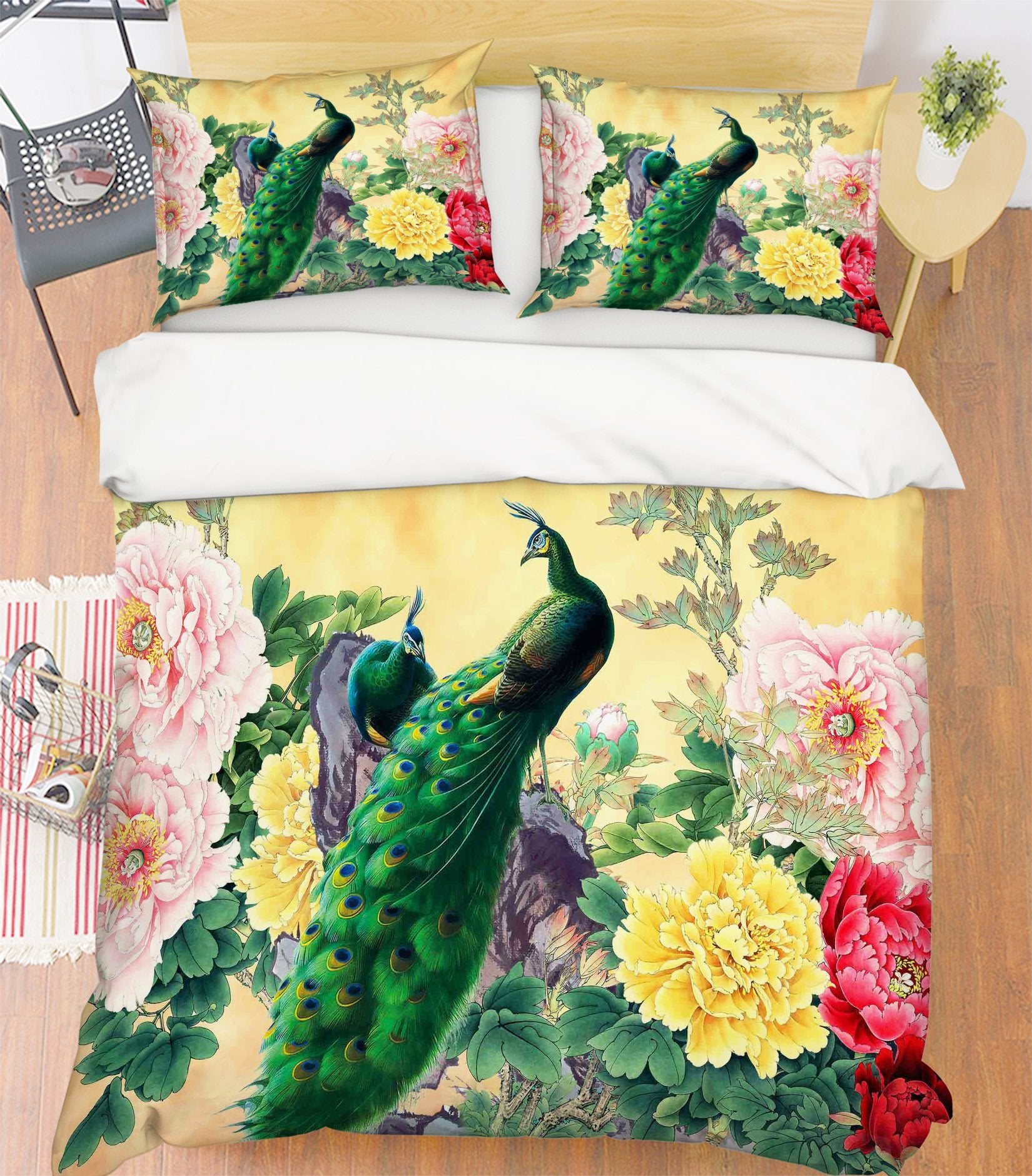 3D Peacock Flower 096 Bed Pillowcases Quilt Wallpaper AJ Wallpaper