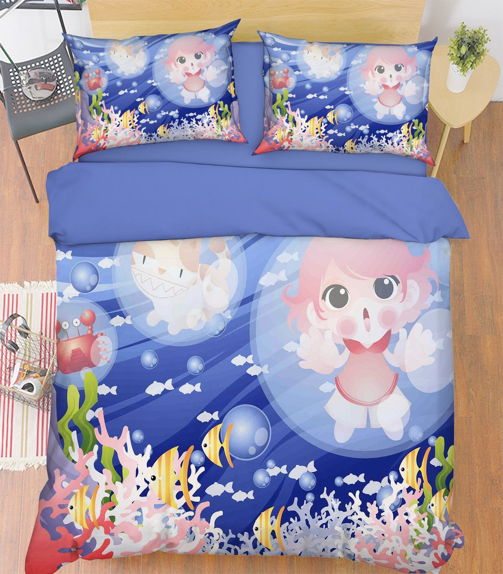 3D Ocean Kid And Cat 240 Bed Pillowcases Quilt Wallpaper AJ Wallpaper
