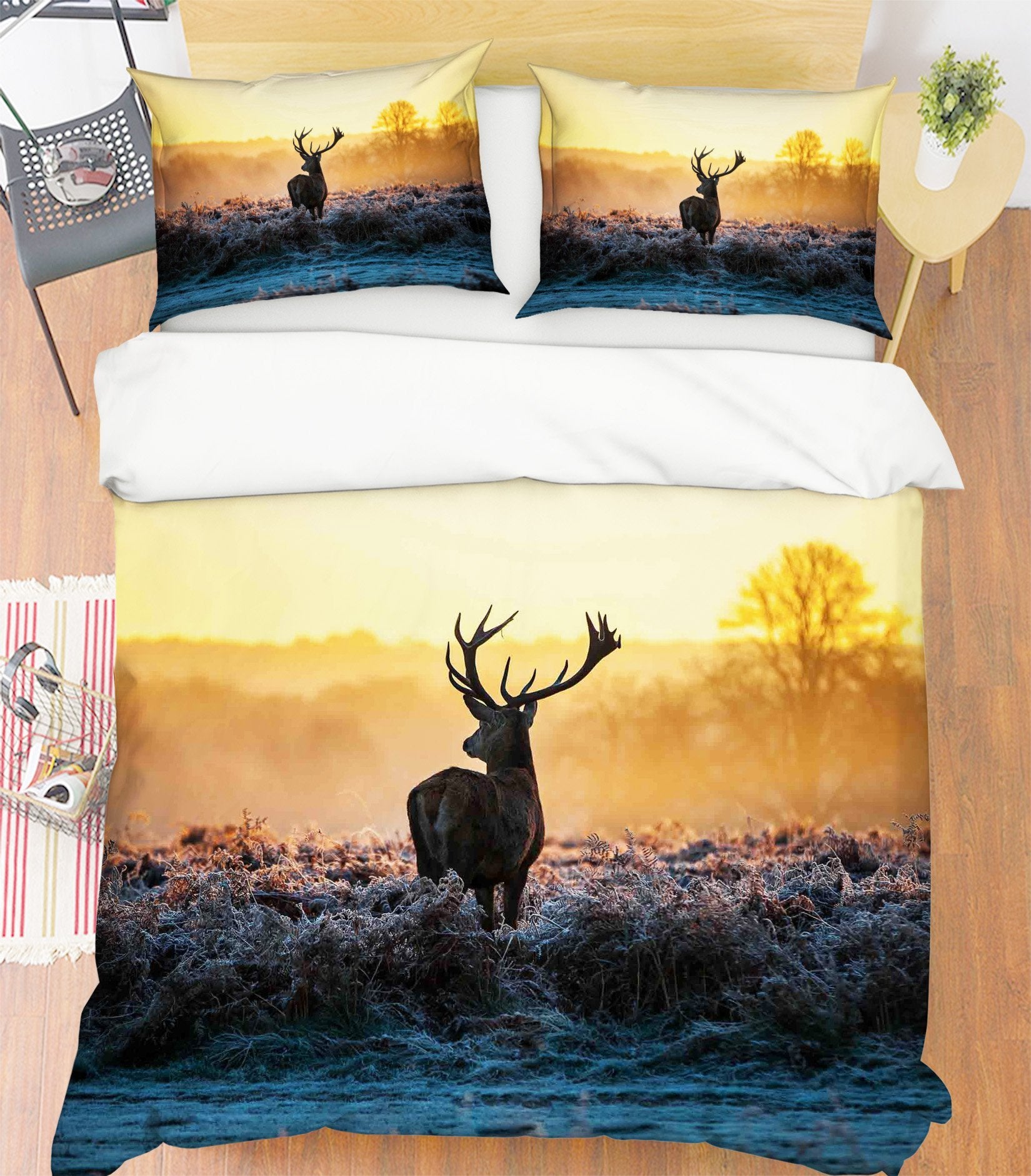 3D Elk Dusk 100 Bed Pillowcases Quilt Wallpaper AJ Wallpaper