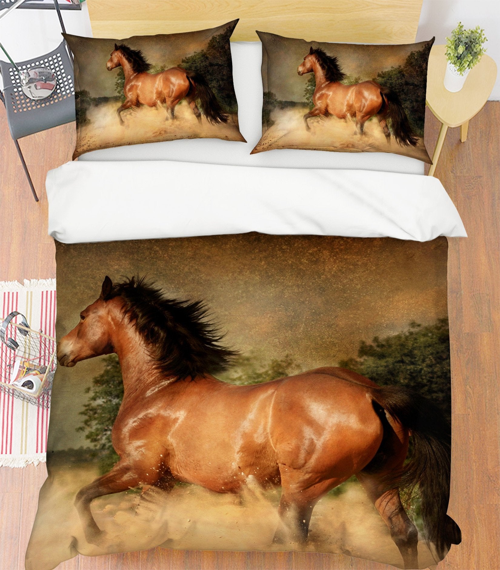3D Horse Running 1977 Bed Pillowcases Quilt Quiet Covers AJ Creativity Home