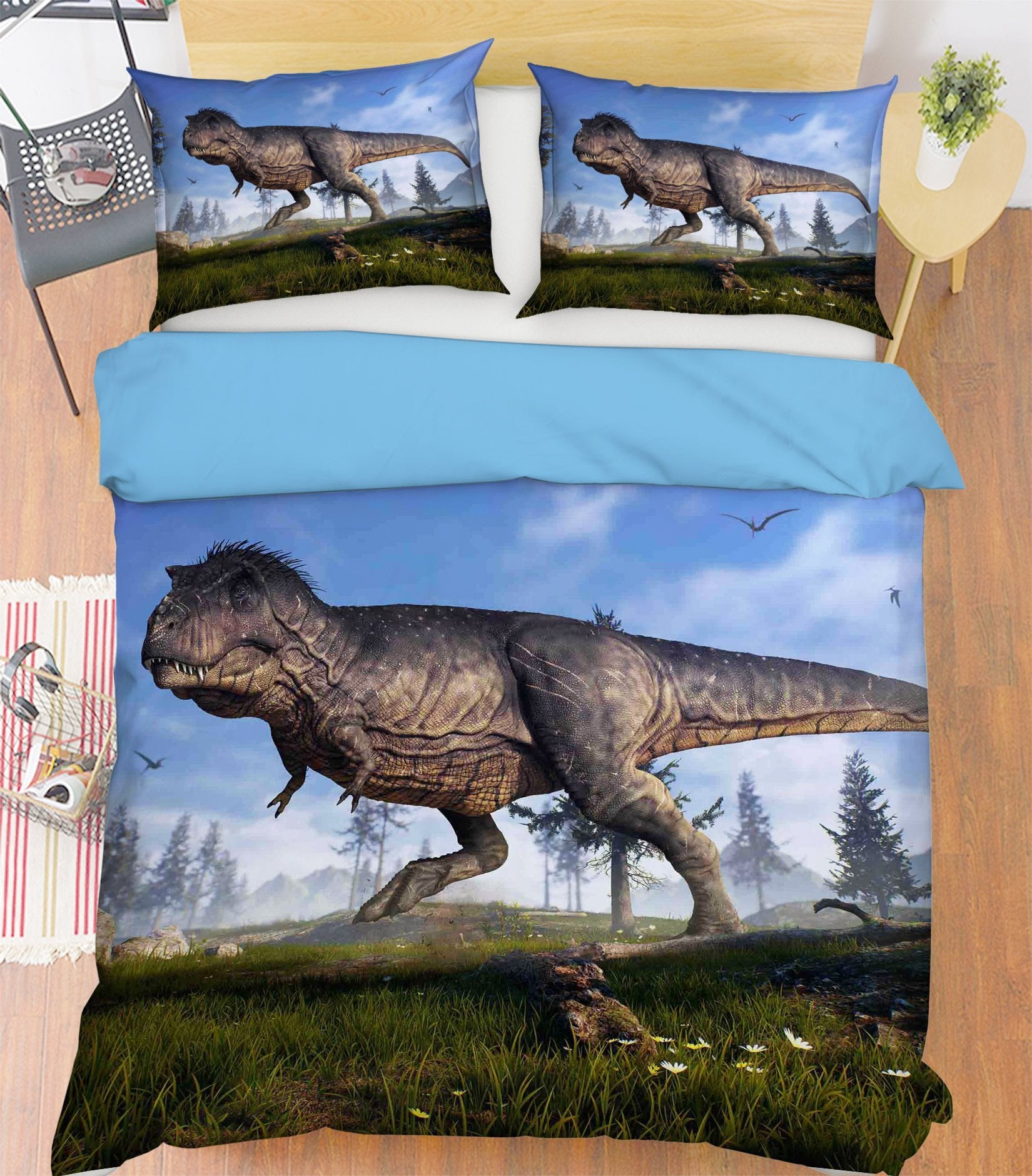 3D Tyrannosaurus Rex Chrysanthemum 065 Bed Pillowcases Quilt Wallpaper AJ Wallpaper
