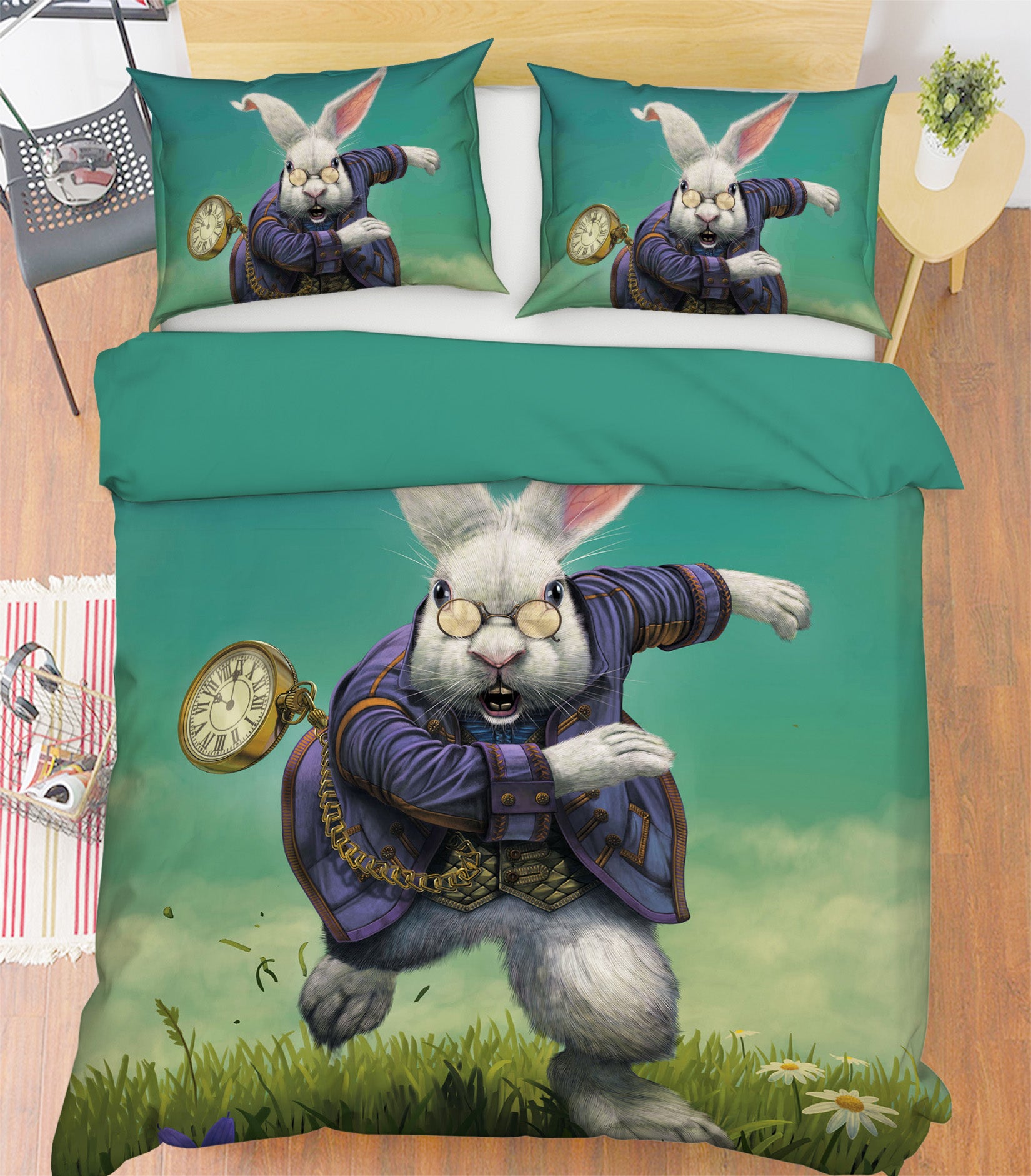 3D White Rabbit 100 Bed Pillowcases Quilt Exclusive Designer Vincent