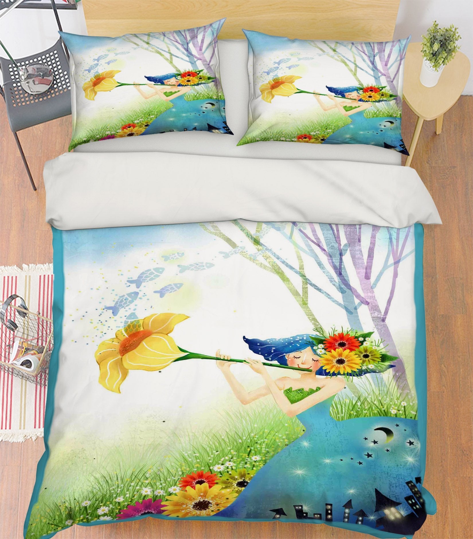 3D Flower Flute 135 Bed Pillowcases Quilt Wallpaper AJ Wallpaper