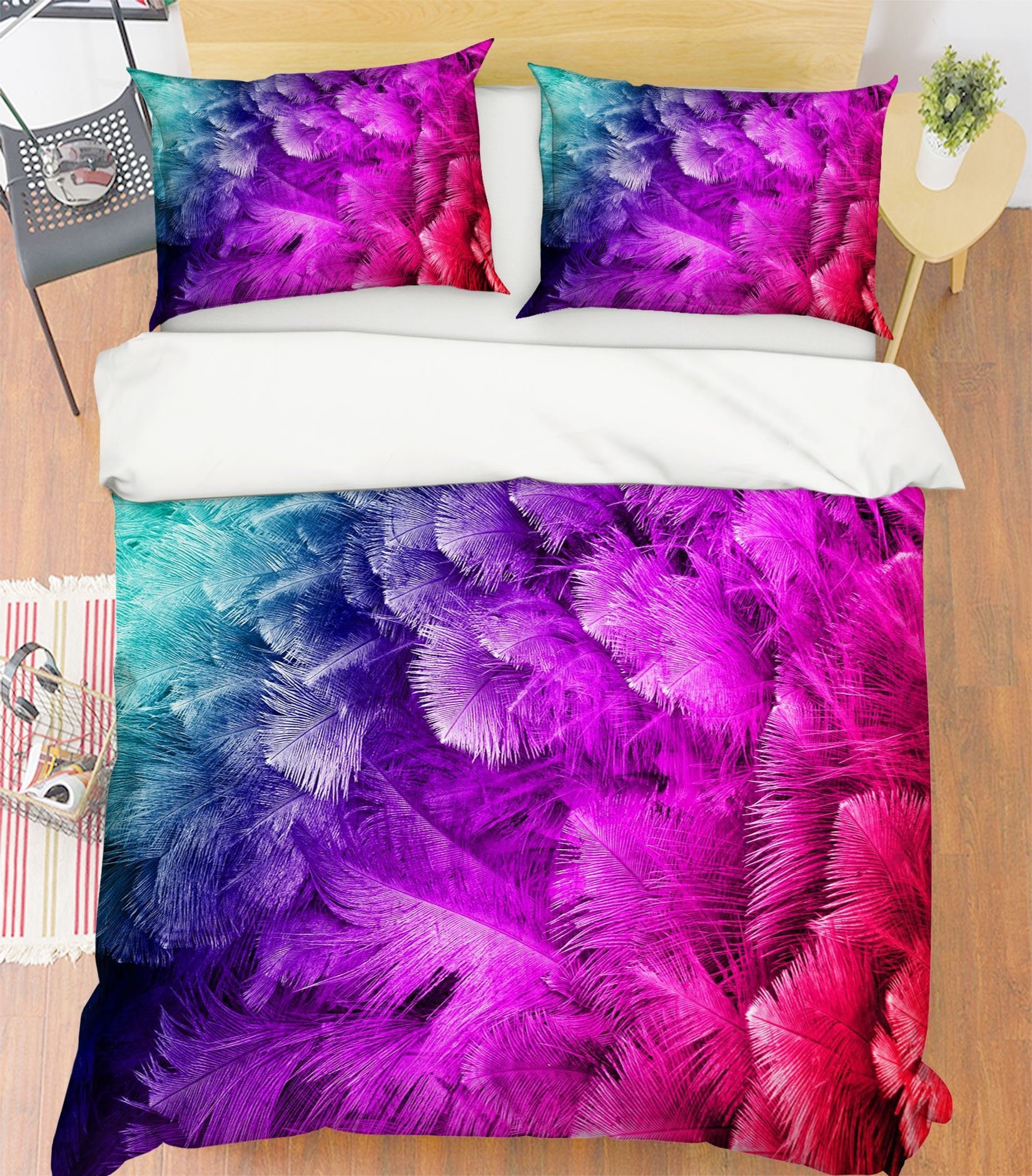 3D Gradient Feather 006 Bed Pillowcases Quilt Wallpaper AJ Wallpaper