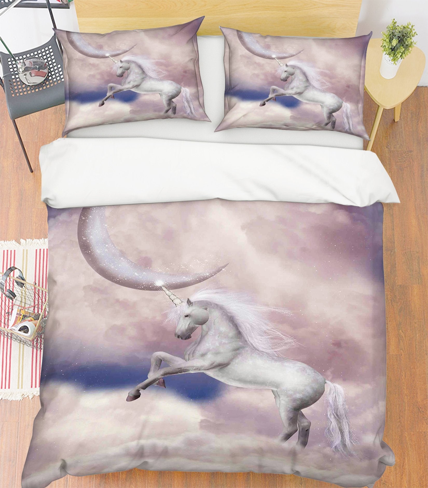 3D Moon Jump Unicorn 013 Bed Pillowcases Quilt Wallpaper AJ Wallpaper