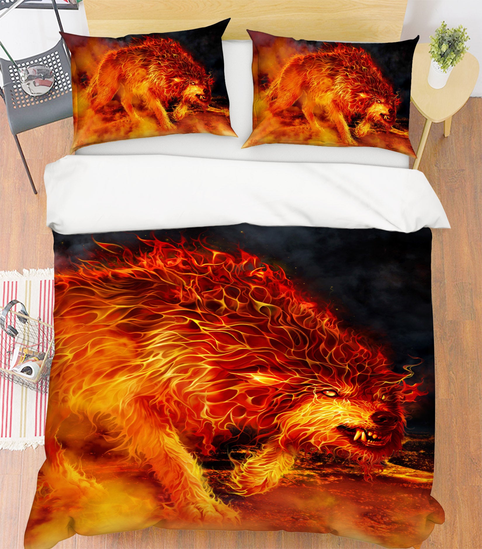 3D Flaming Wolf 4098 Tom Wood Bedding Bed Pillowcases Quilt