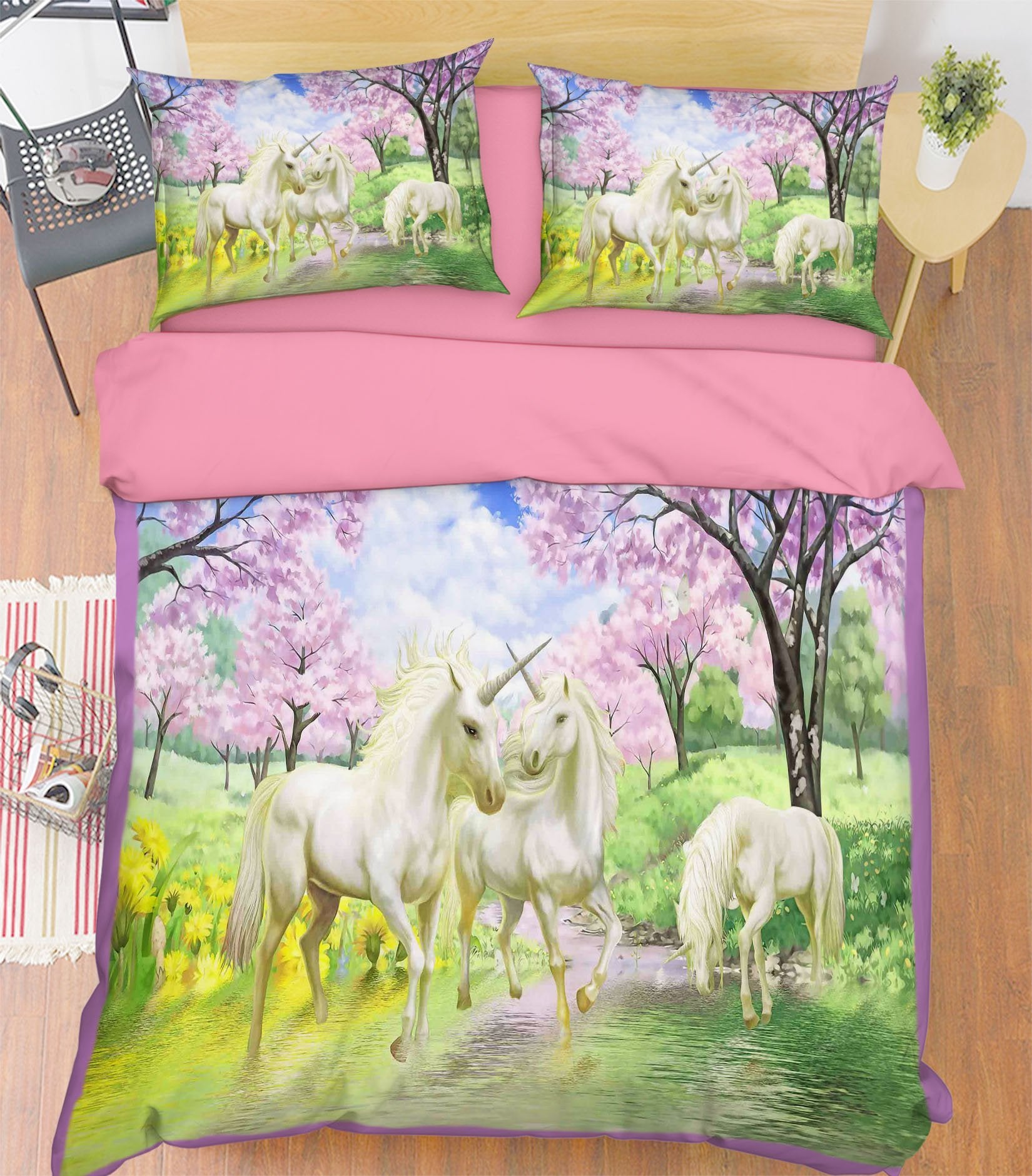 3D Unicorn Drinking Water 138 Bed Pillowcases Quilt Wallpaper AJ Wallpaper