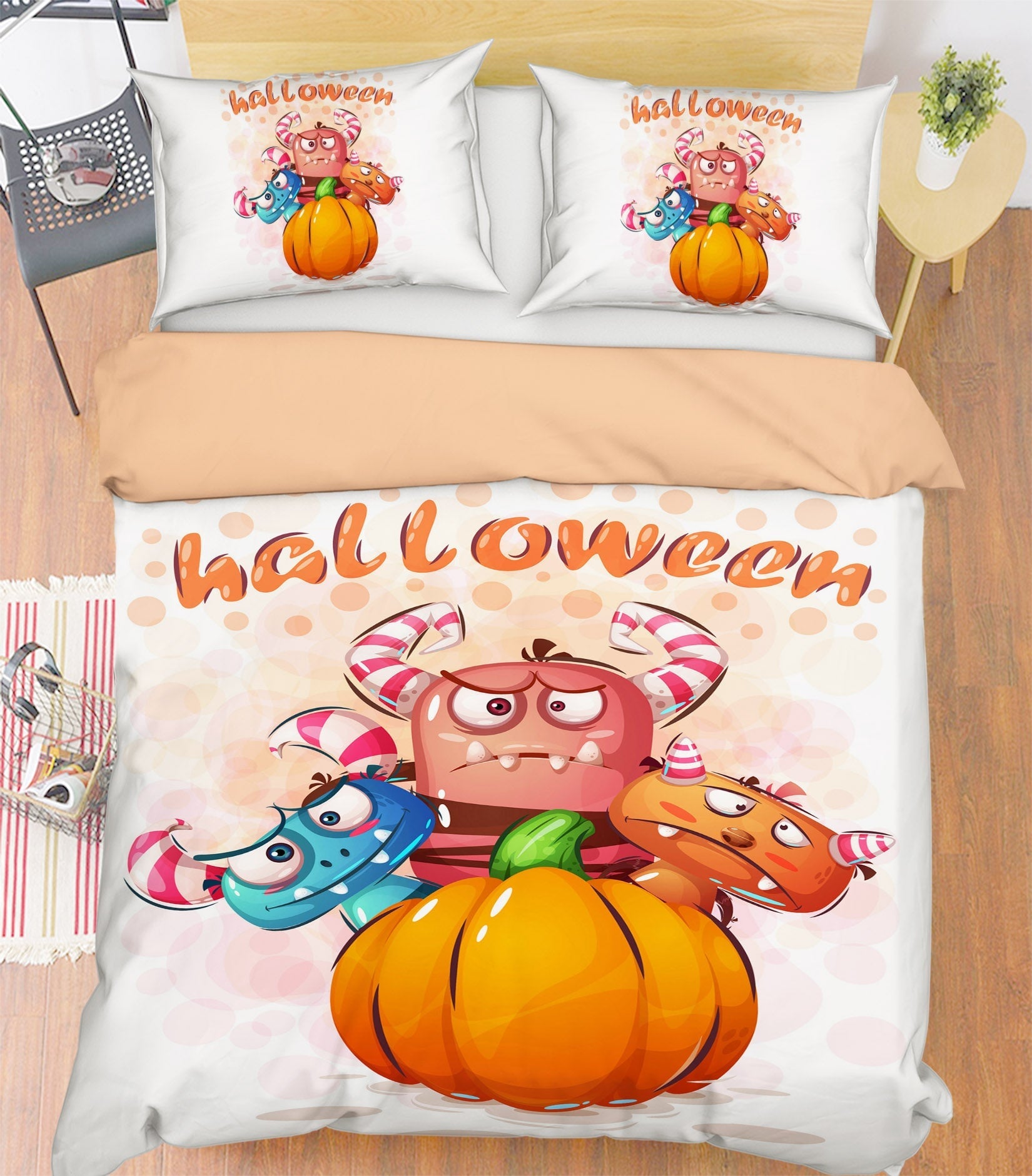 3D Pumpkin Monster 1217 Halloween Bed Pillowcases Quilt Quiet Covers AJ Creativity Home