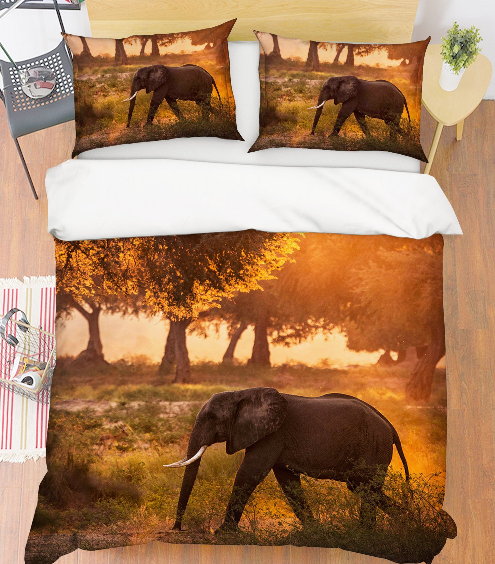 3D Elephant Forest 103 Bed Pillowcases Quilt