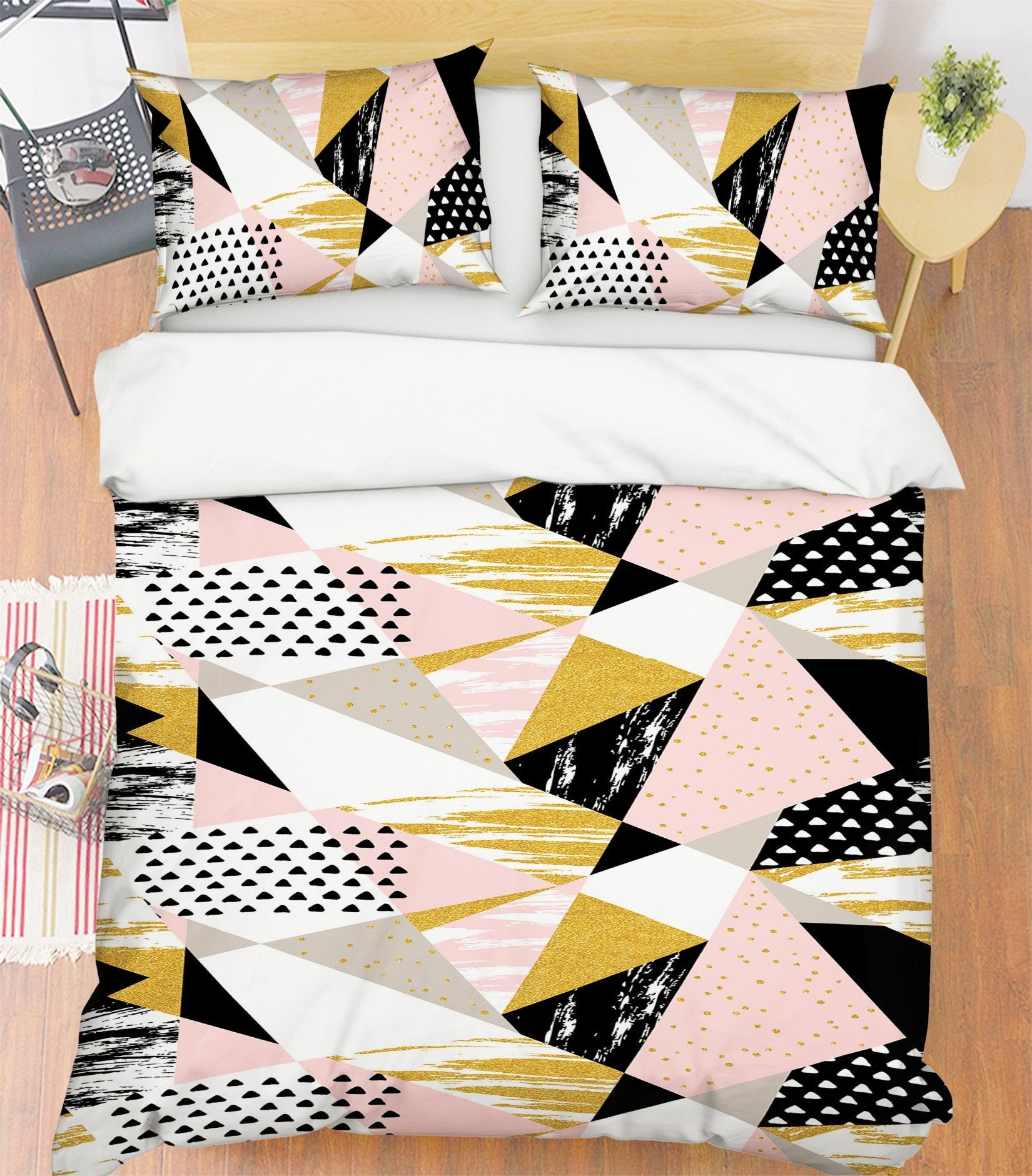 3D Powder Triangle Stitching 015 Bed Pillowcases Quilt Wallpaper AJ Wallpaper