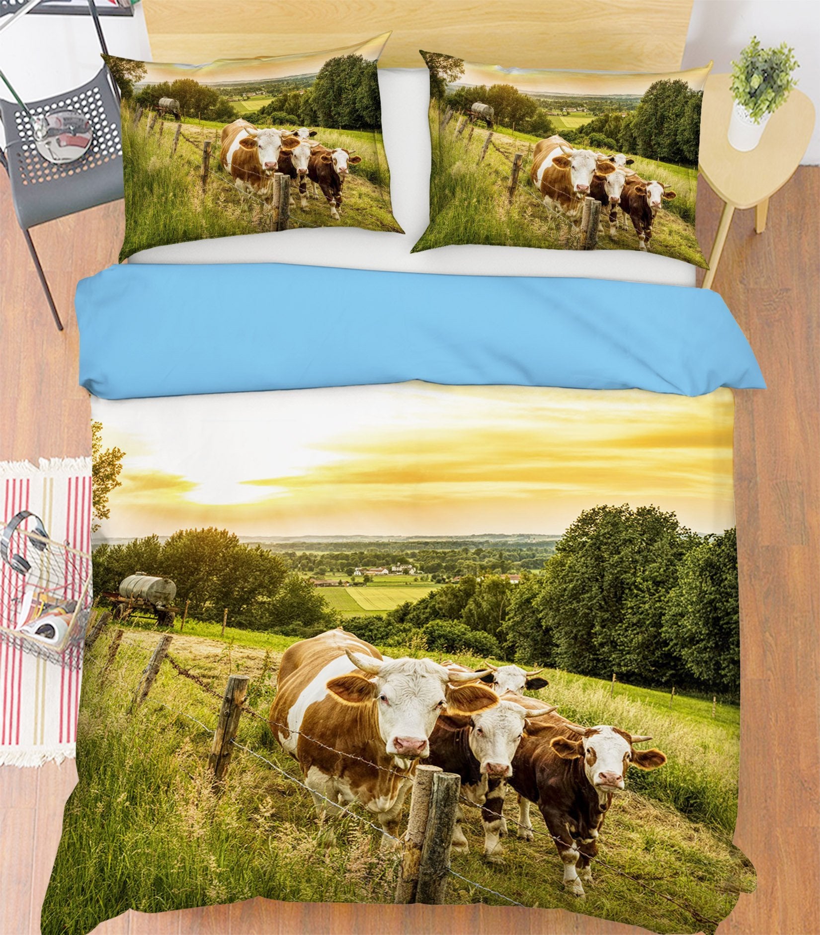3D Cow Grazing 1930 Bed Pillowcases Quilt Quiet Covers AJ Creativity Home