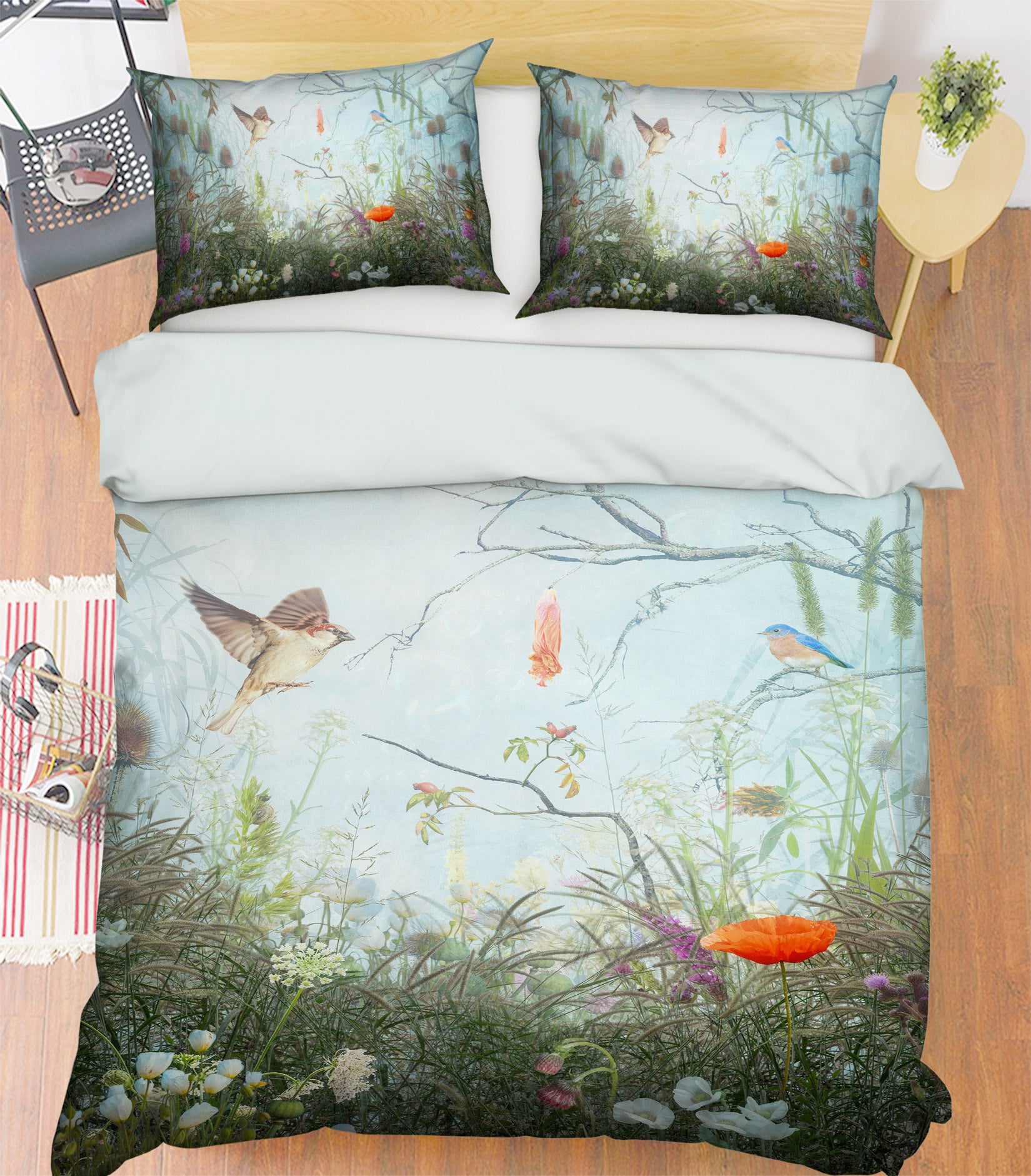 3D Flower Bush Bird 8522 Beth Sheridan Bedding Bed Pillowcases Quilt
