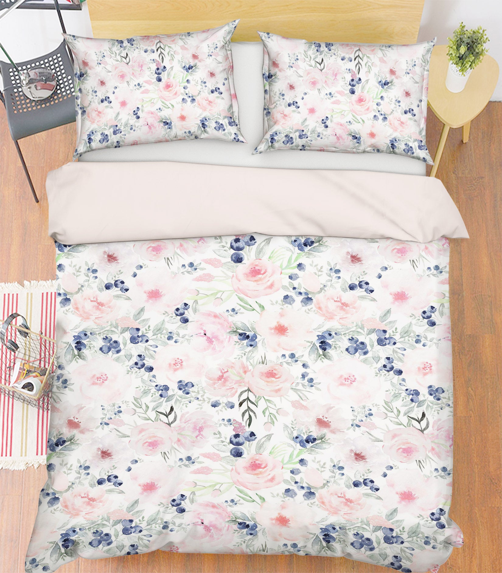 3D Blueberry Pink Flower 102 Uta Naumann Bedding Bed Pillowcases Quilt