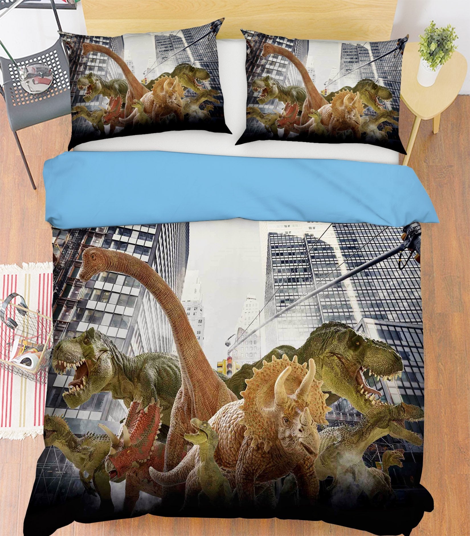 3D Building Dinosaur 084 Bed Pillowcases Quilt Wallpaper AJ Wallpaper