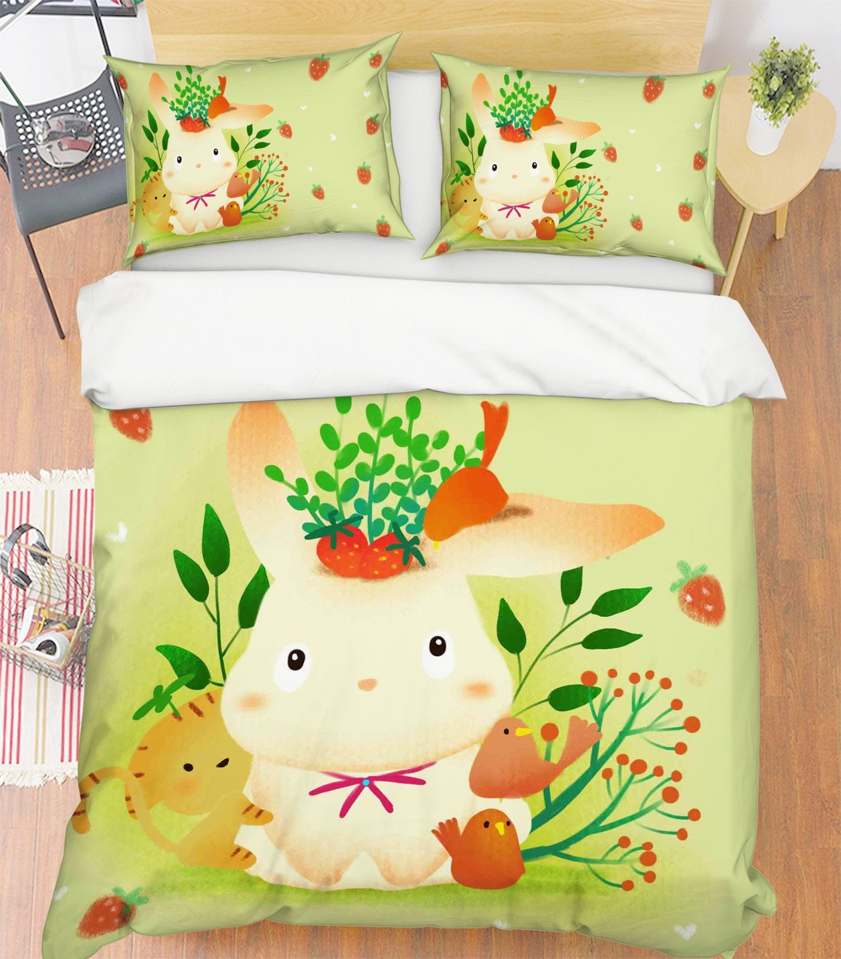 3D Rabbit Strawberry 115 Bed Pillowcases Quilt Wallpaper AJ Wallpaper