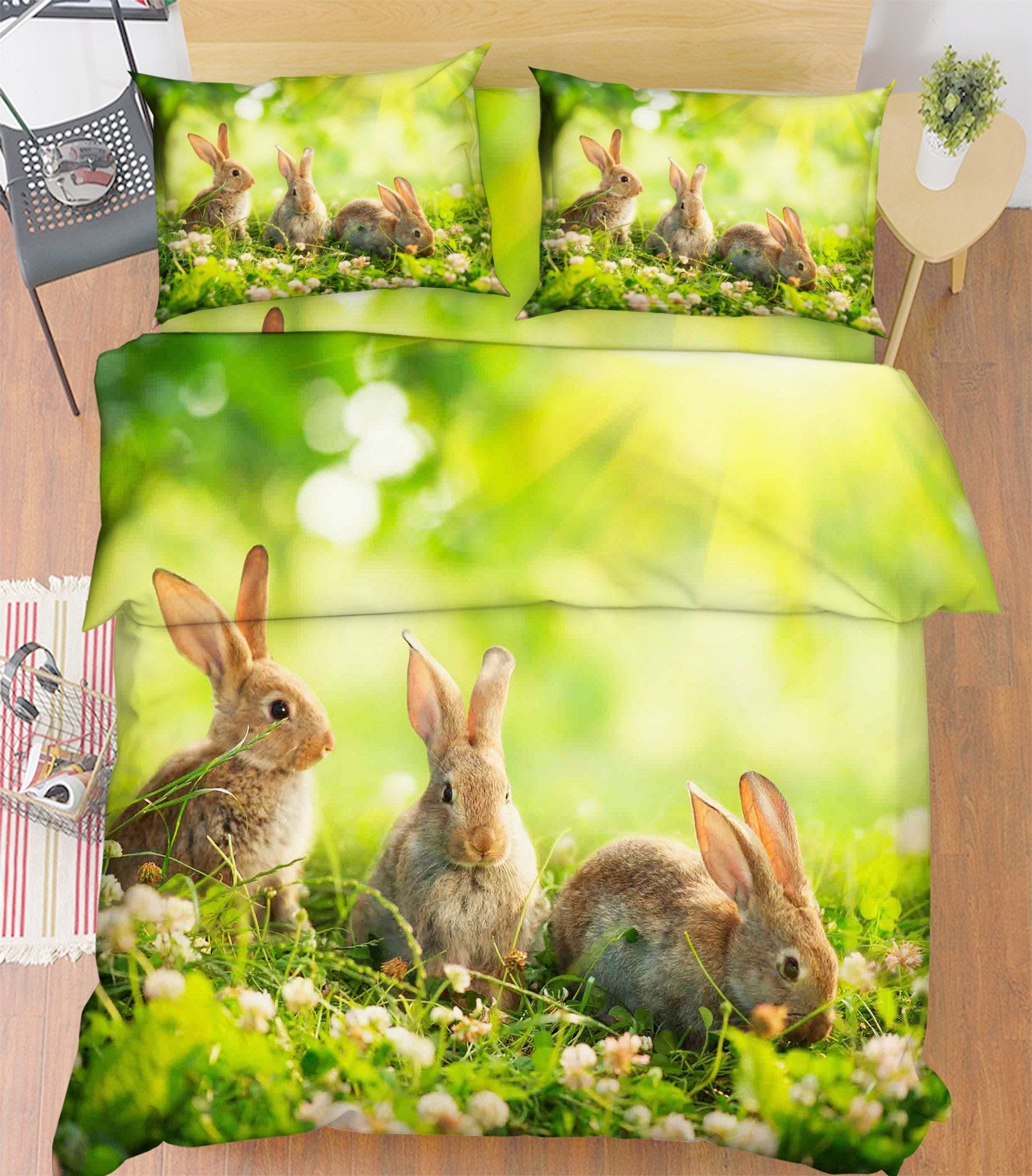 3D Grassland Rabbits 124 Bed Pillowcases Quilt Wallpaper AJ Wallpaper