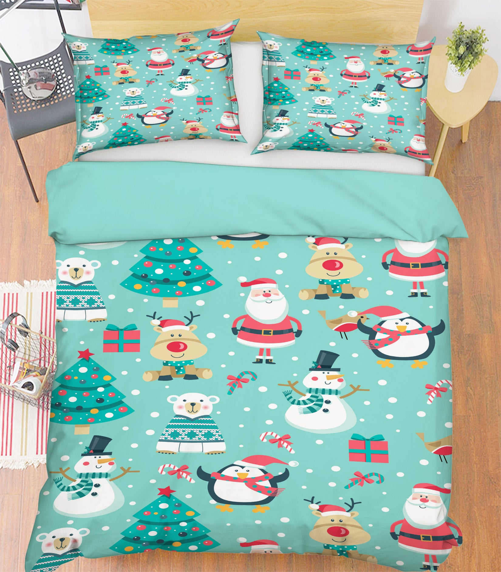3D Santa Deer Snowman Pattern 52171 Christmas Quilt Duvet Cover Xmas Bed Pillowcases