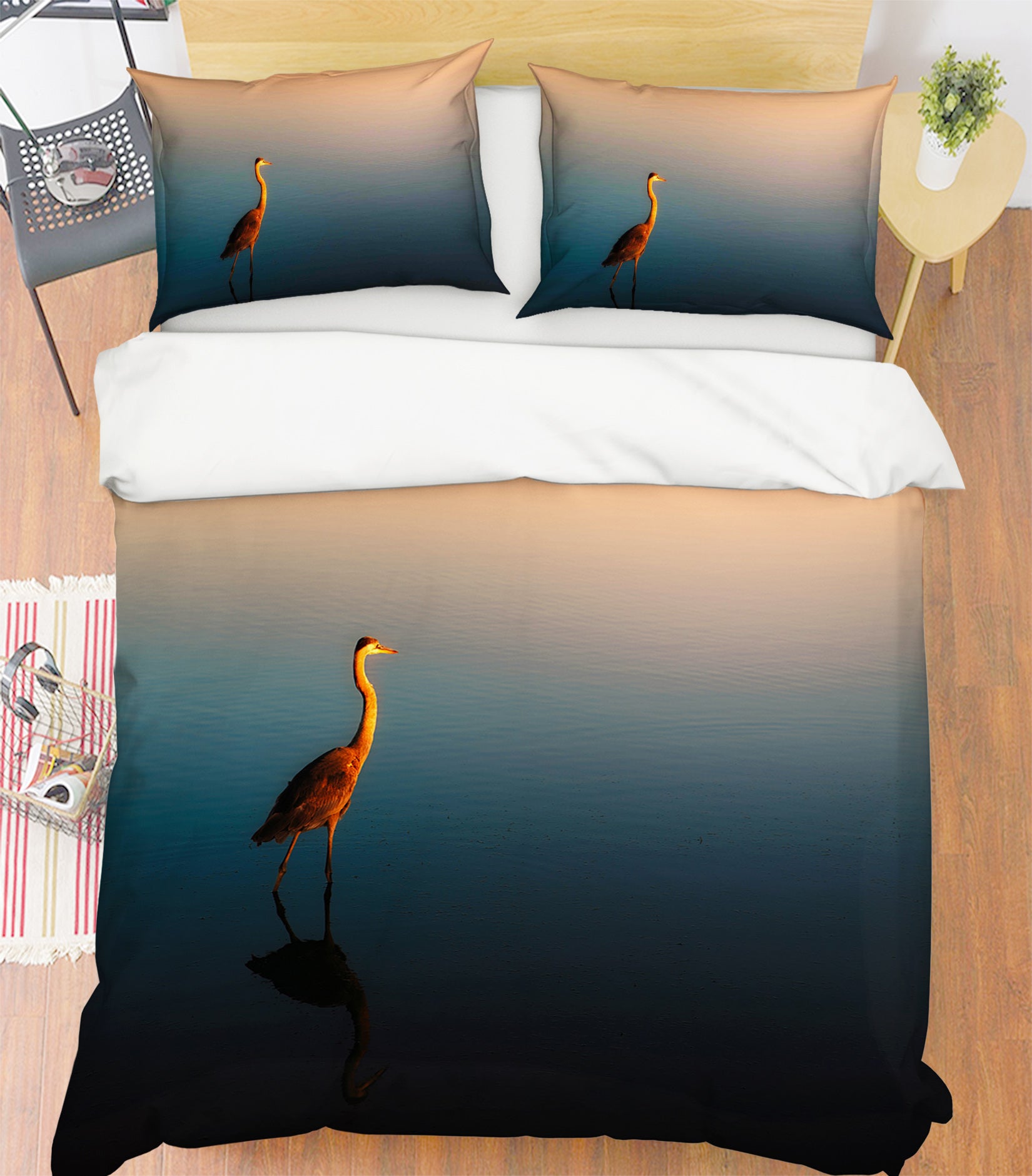 3D Sunset Crane 005 Bed Pillowcases Quilt