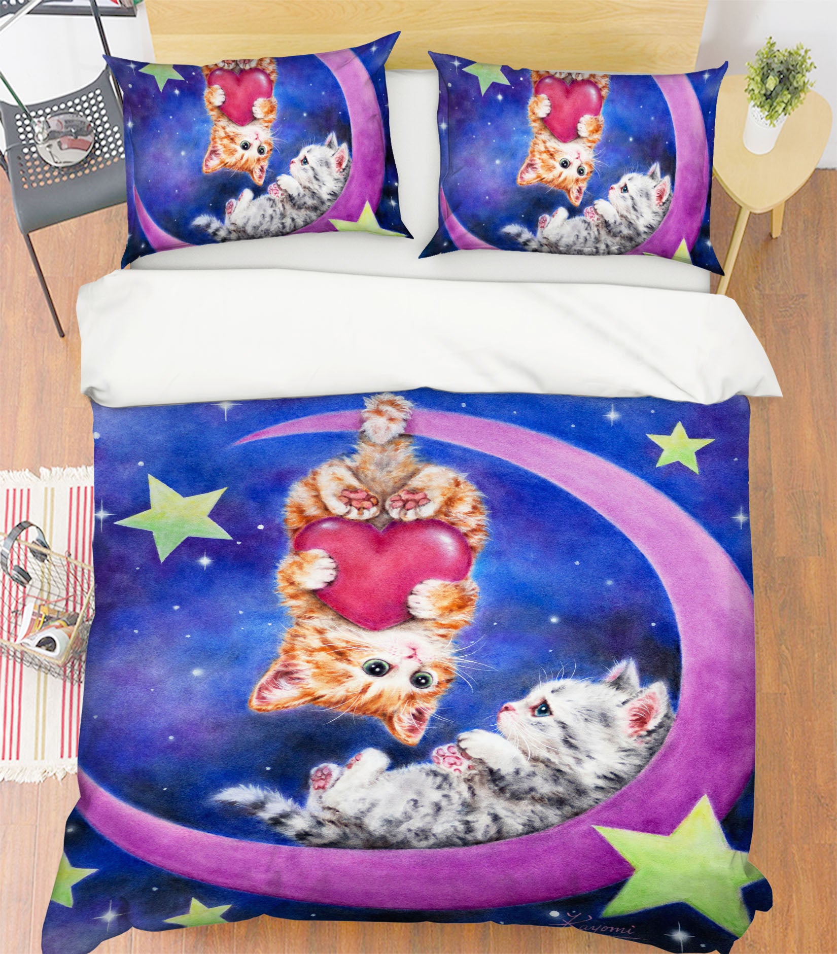 3D Moon Love Cat 5958 Kayomi Harai Bedding Bed Pillowcases Quilt Cover Duvet Cover