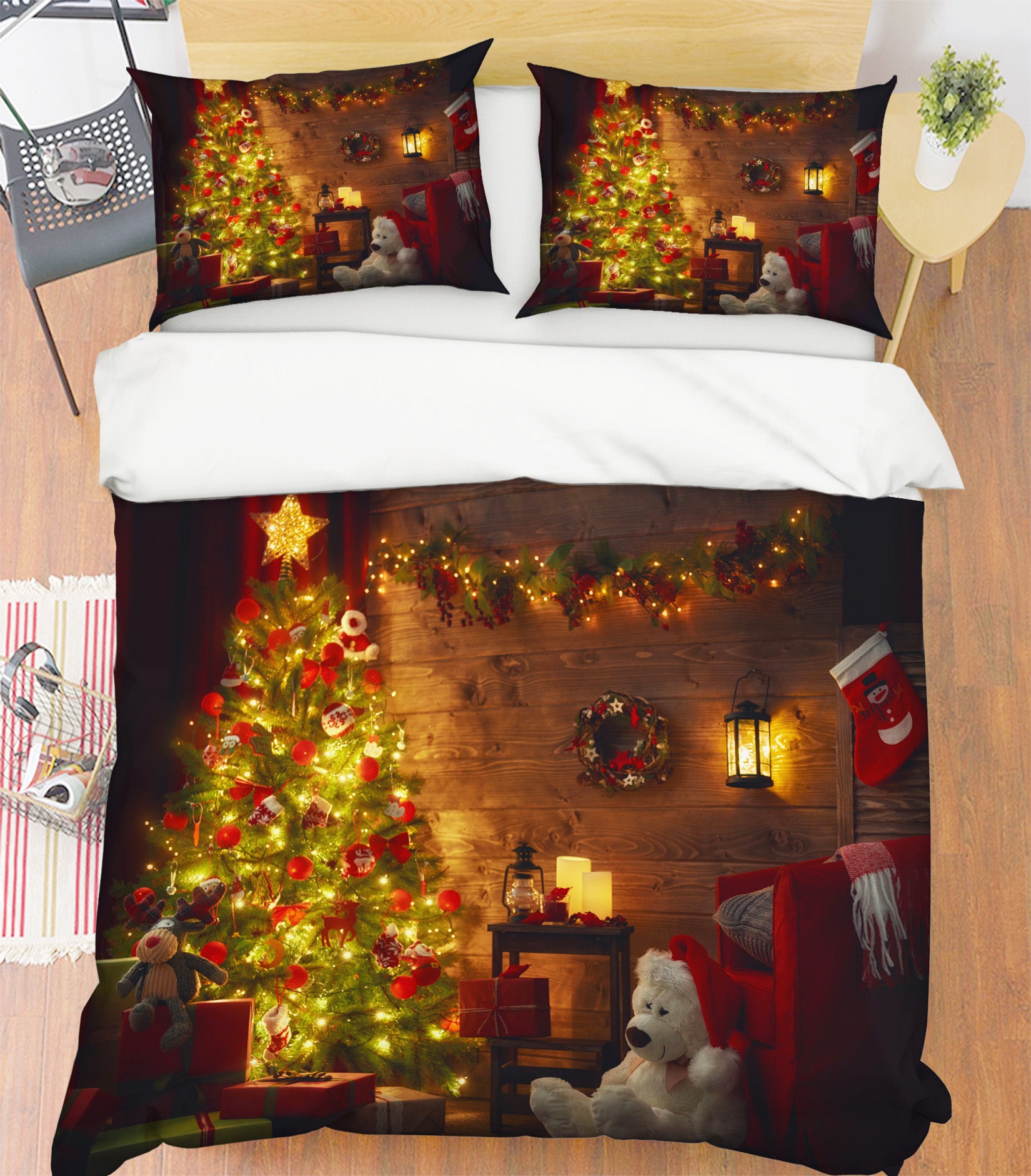3D Tree Bear Doll 52254 Christmas Quilt Duvet Cover Xmas Bed Pillowcases