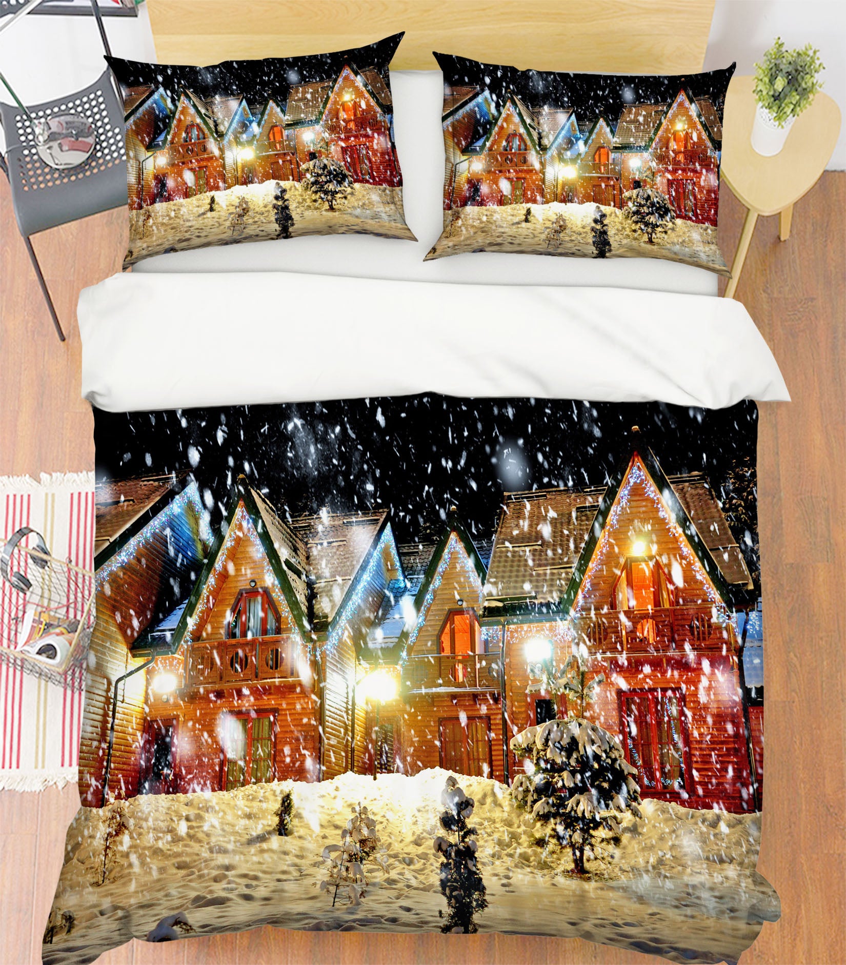 3D Snow House 52221 Christmas Quilt Duvet Cover Xmas Bed Pillowcases