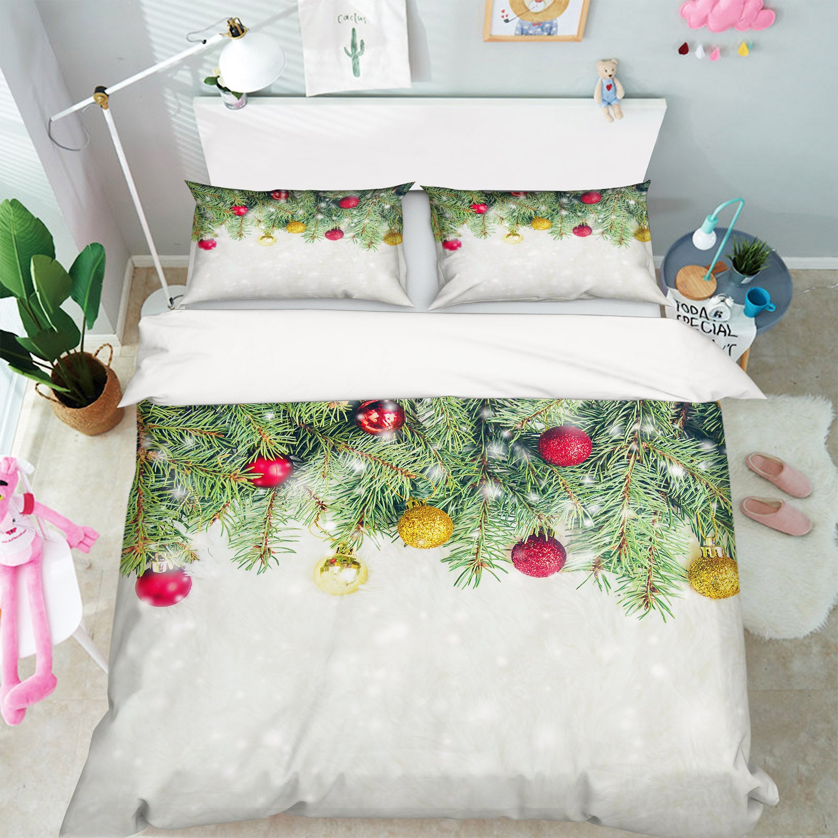 3D Branches Yellow Red Ball 53015 Christmas Quilt Duvet Cover Xmas Bed Pillowcases