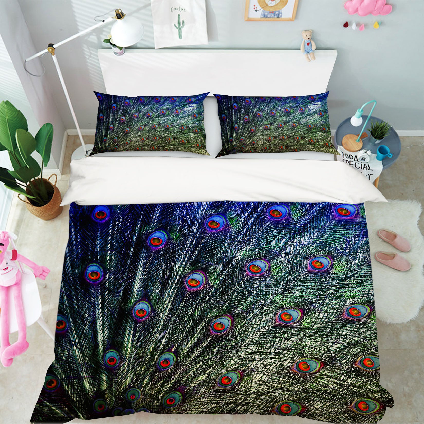 3D Green Feather 1934 Bed Pillowcases Quilt
