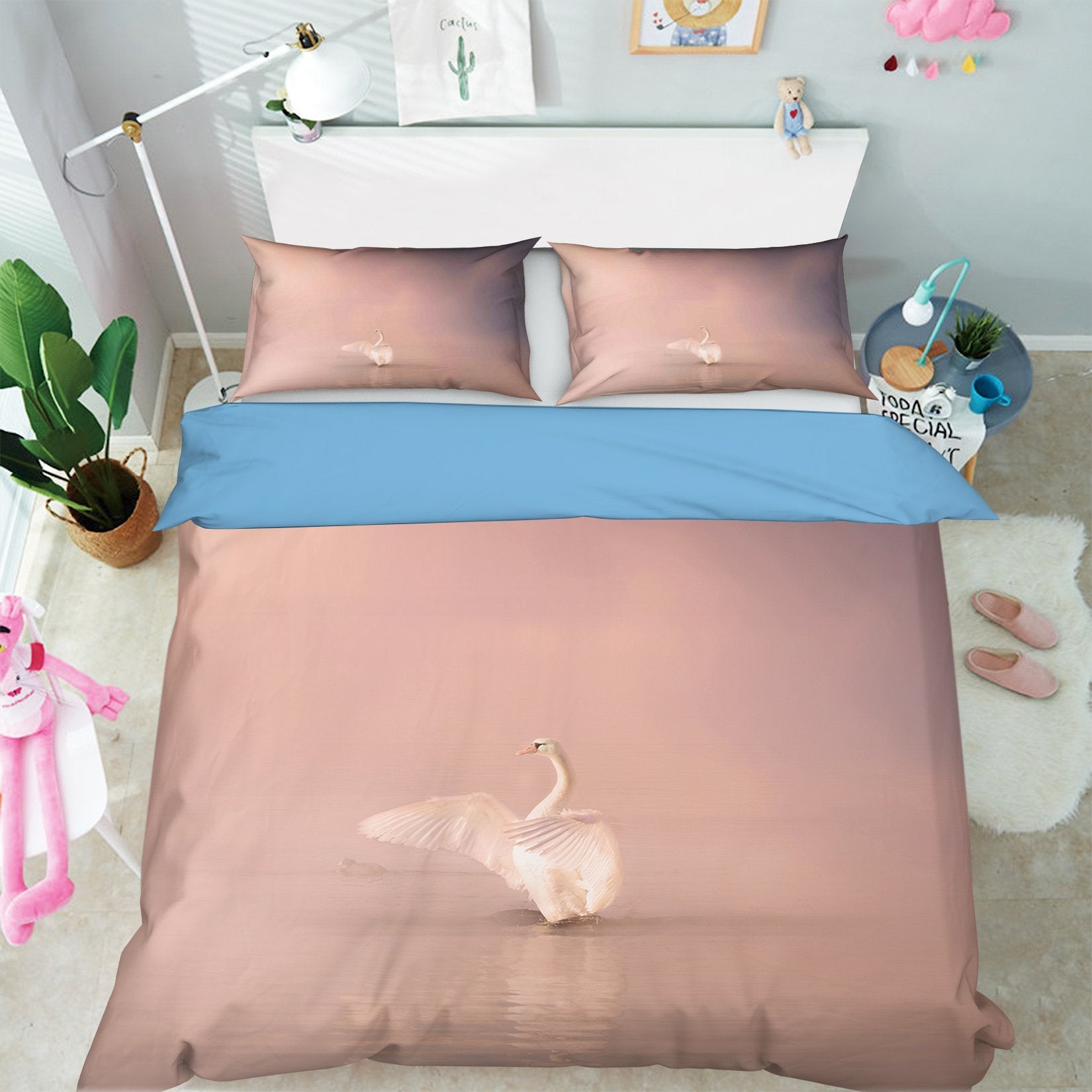 3D Swan 2003 Bed Pillowcases Quilt Quiet Covers AJ Creativity Home