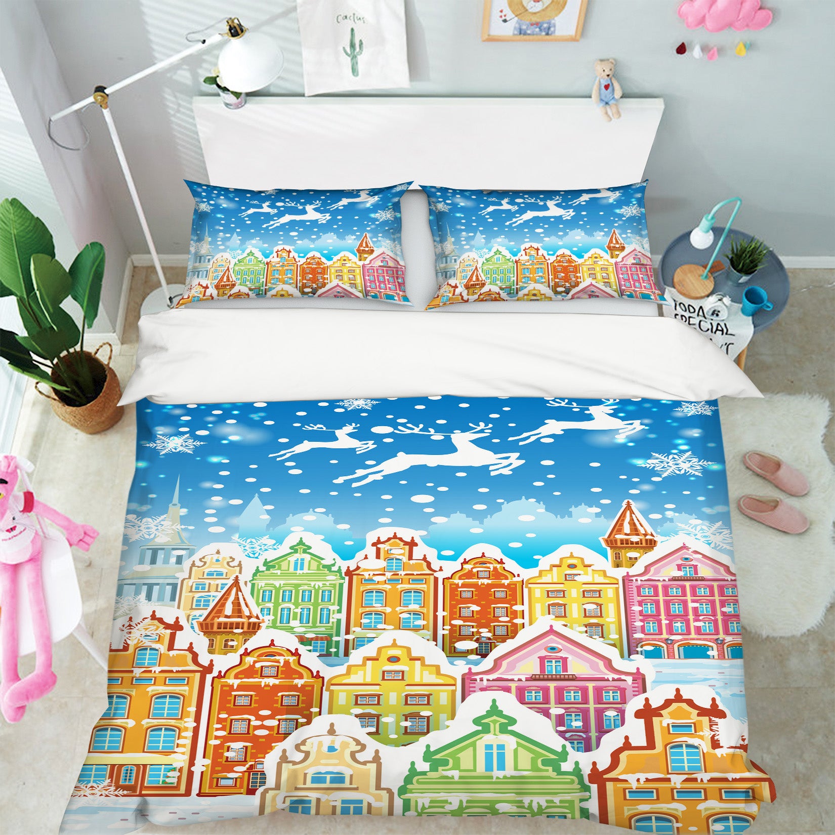 3D Colorful Houses 52240 Christmas Quilt Duvet Cover Xmas Bed Pillowcases