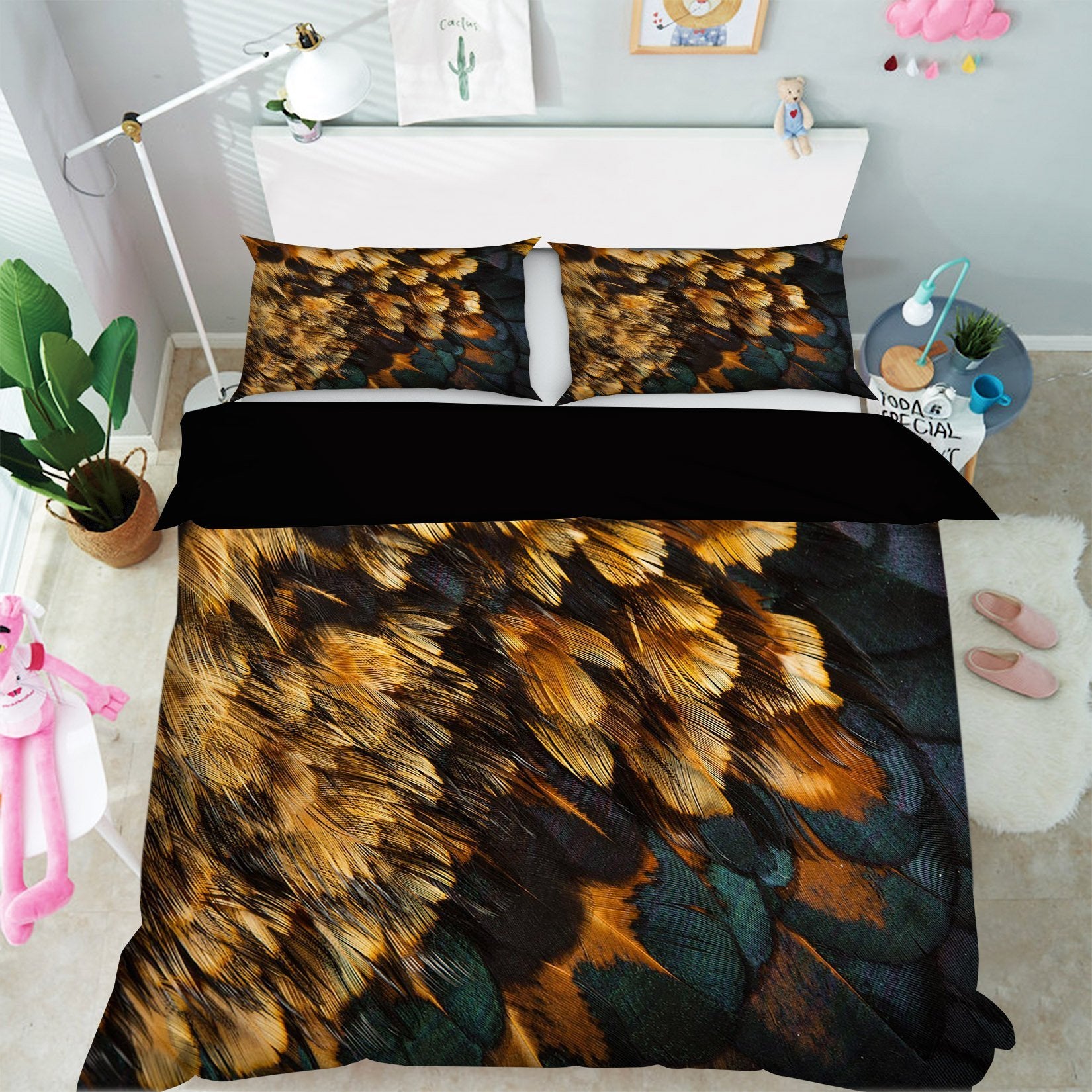 3D Graffiti Orange Feather 011 Bed Pillowcases Quilt Wallpaper AJ Wallpaper