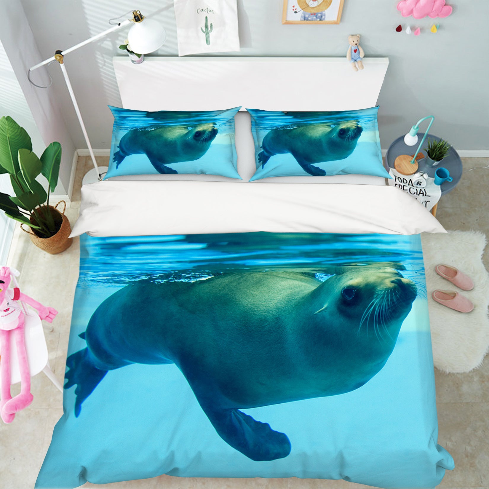 3D Sea Lion Swimming 010 Bed Pillowcases Quilt