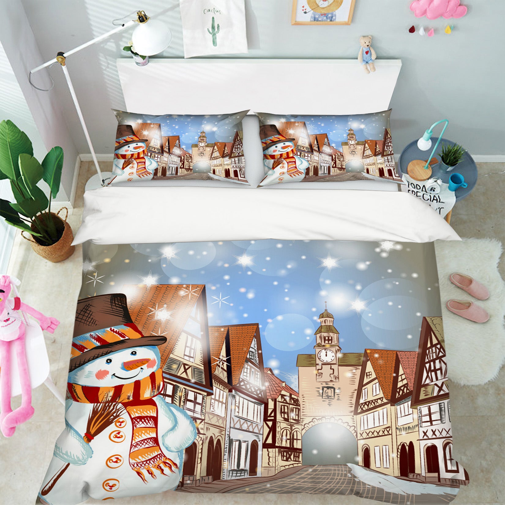 3D Snowman House 31123 Christmas Quilt Duvet Cover Xmas Bed Pillowcases