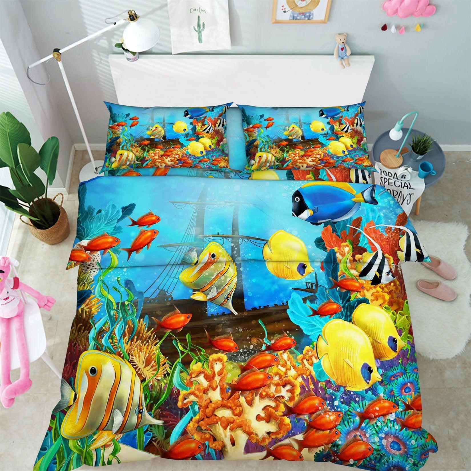 3D Colored Seabed Boat 120 Bed Pillowcases Quilt Wallpaper AJ Wallpaper
